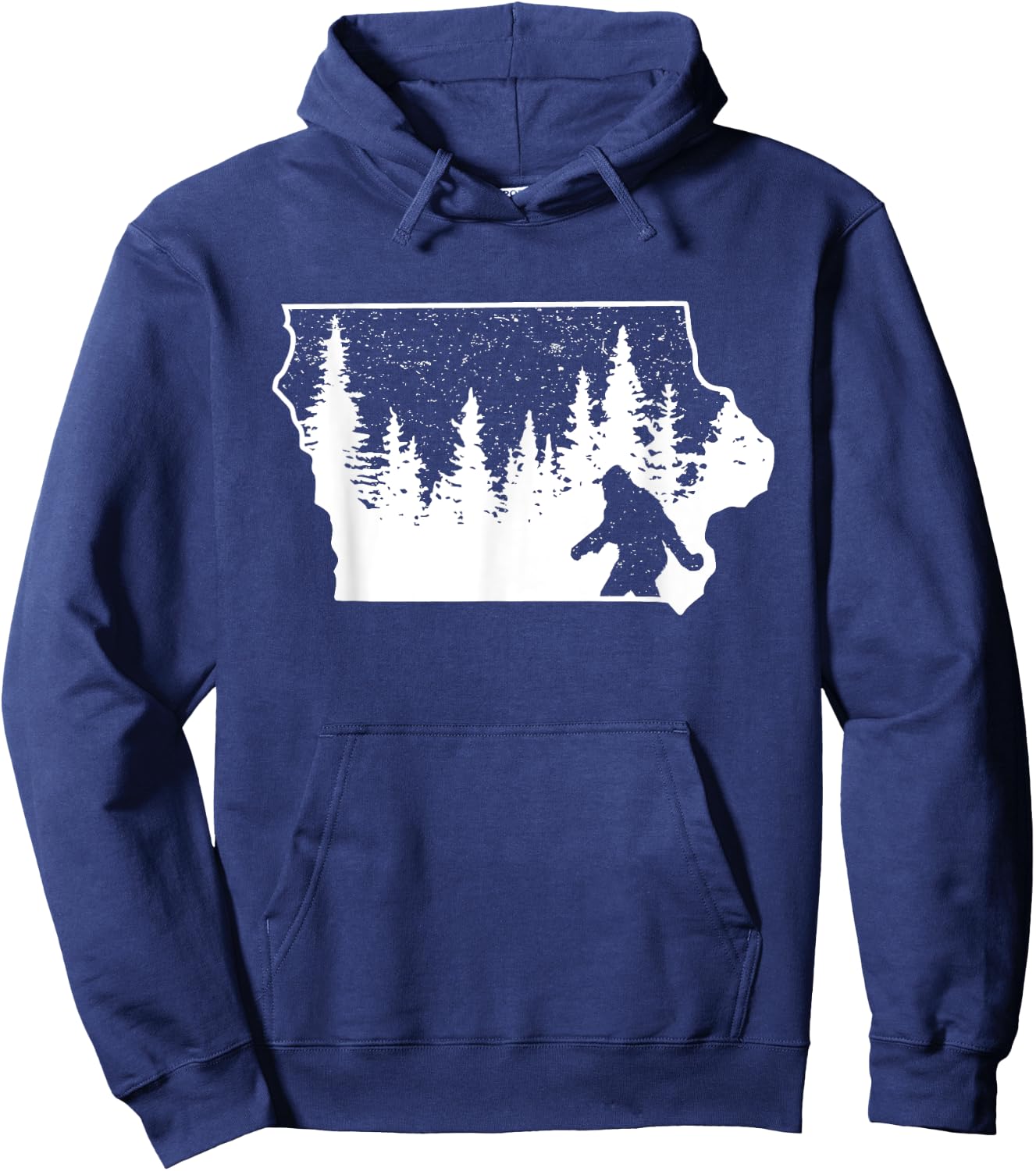 Bigfoot Iowa Pride Funny Sasquatch Love Iowa Map Distressed Hoodie - Hoodie | Navy