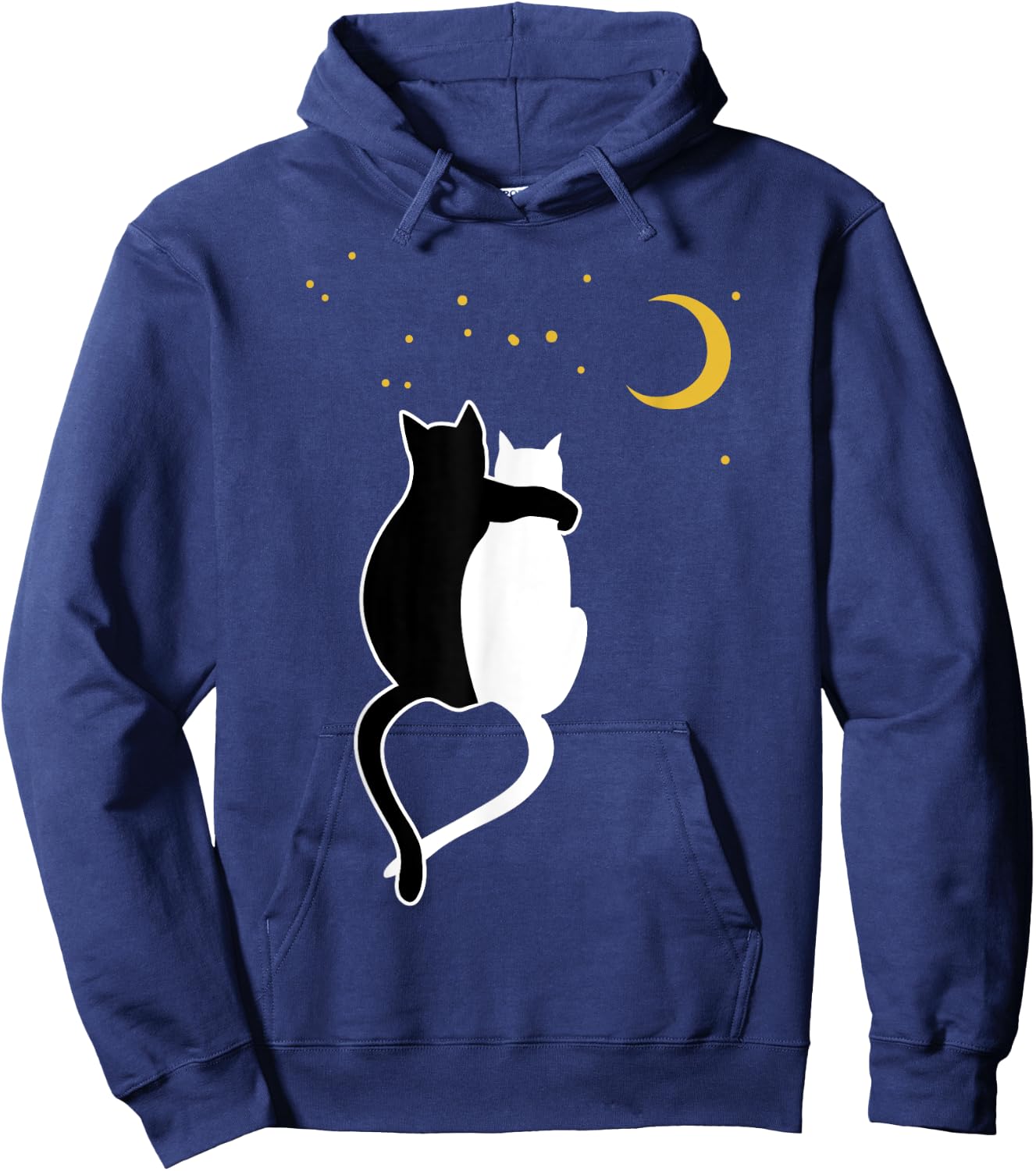 Black cat, white cats hug and moon, stars Hoodie - Hoodie | Navy