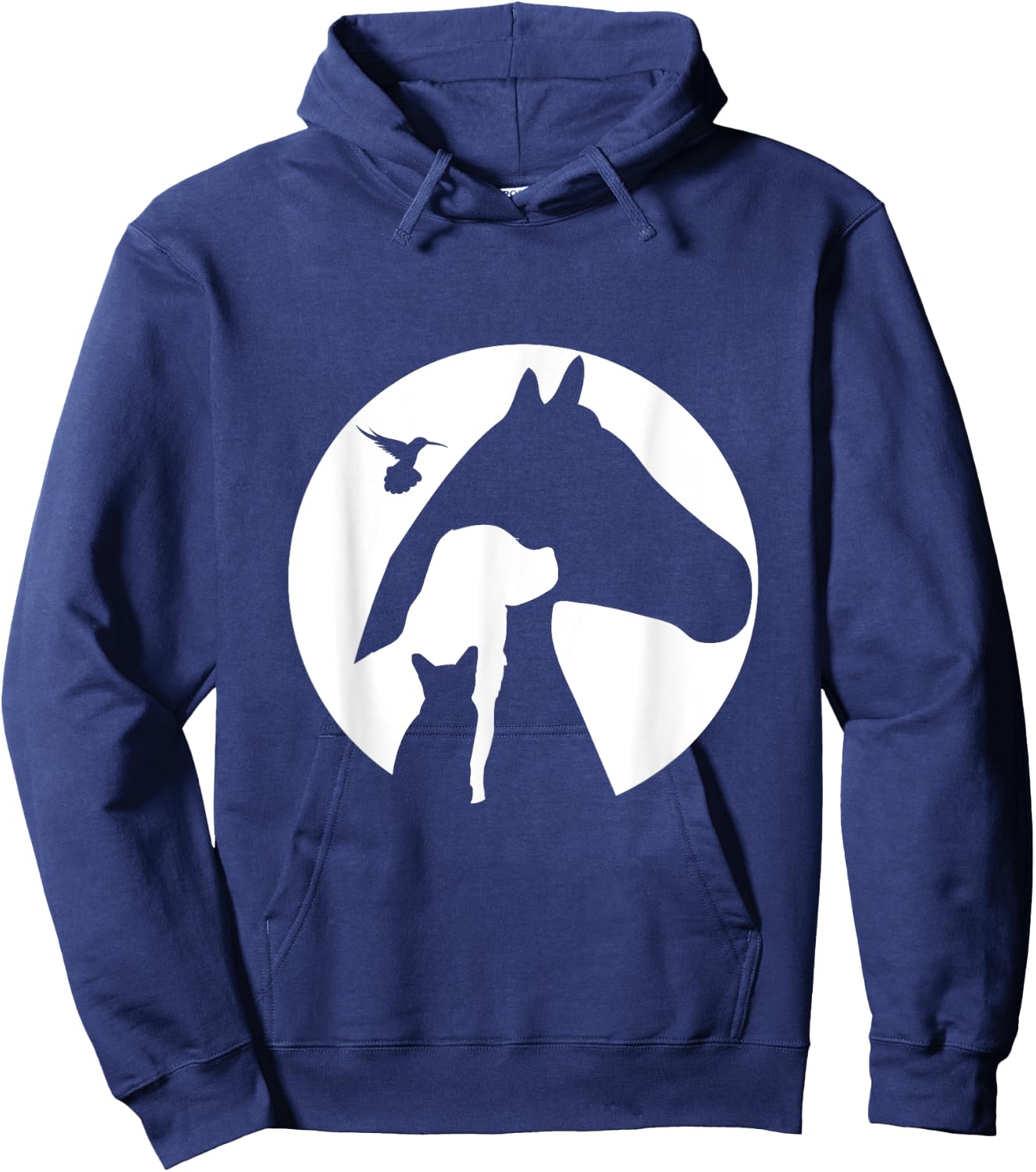 Animal Silhouette Cat Dog Horse Bird Hummingbird Men Women Girls Kids Hoodie - Hoodie | Navy