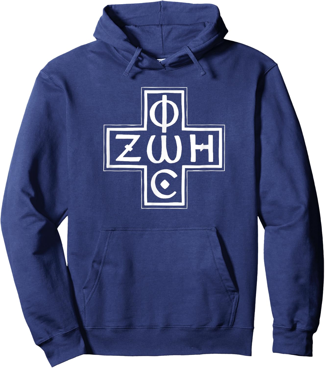 Greek Orthodox Phos Zoe Cross Christogram Hoodie - Hoodie | Navy