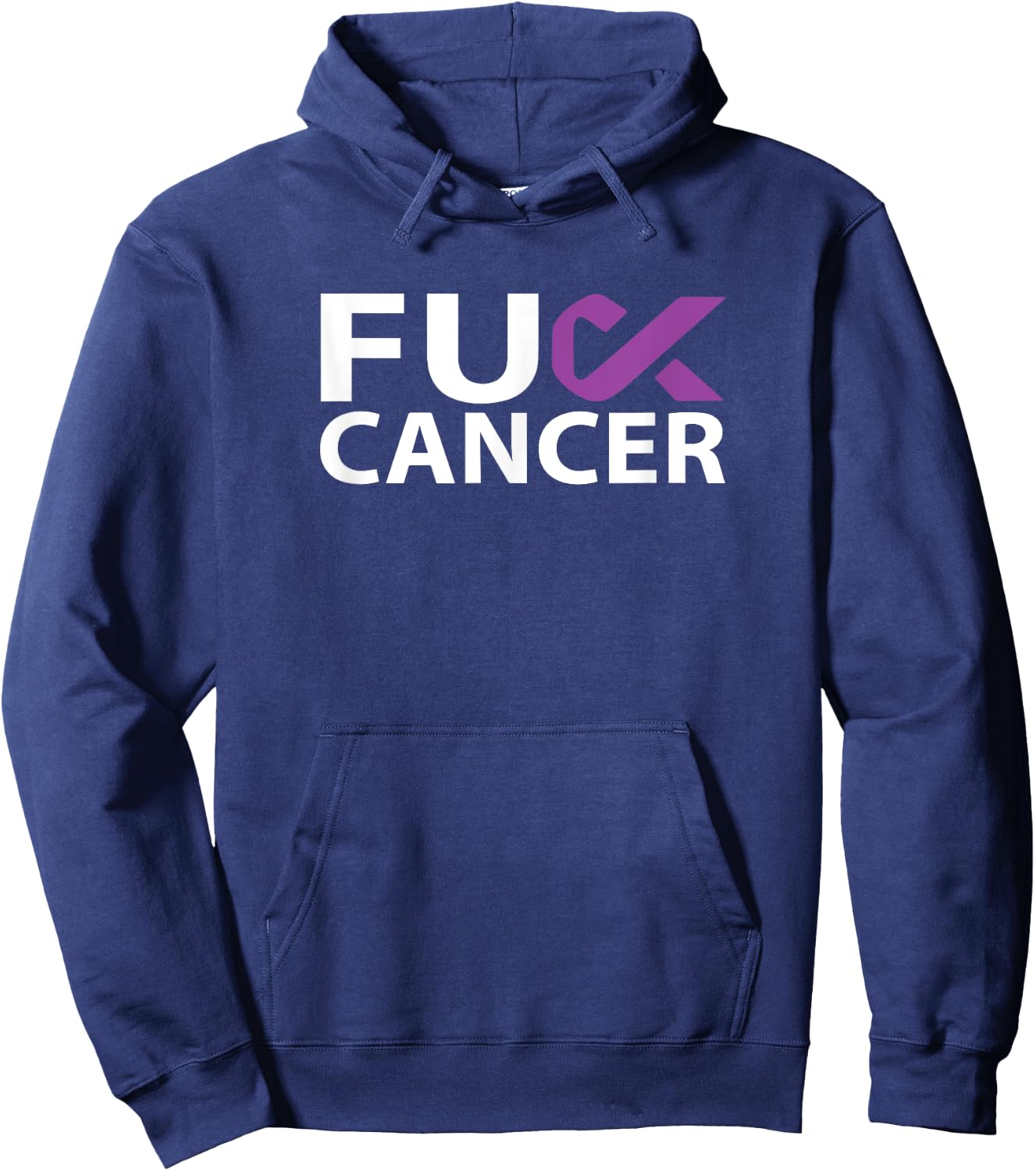 Fuck Pancreatic Cancer F U FU Purple Ribbon Cancer Awareness Hoodie - Hoodie | Navy