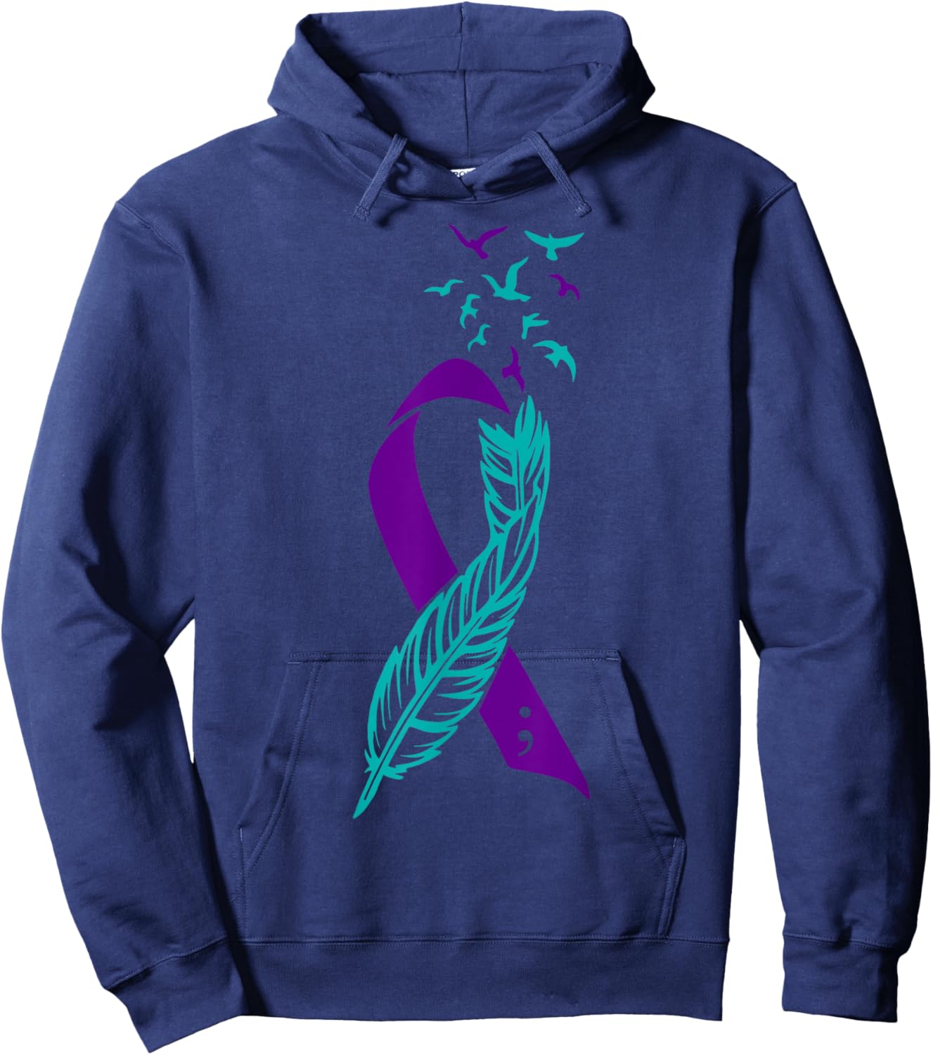 Feather Suicide Prevention Awareness You Matter Purple Teal Hoodie - Hoodie | Navy