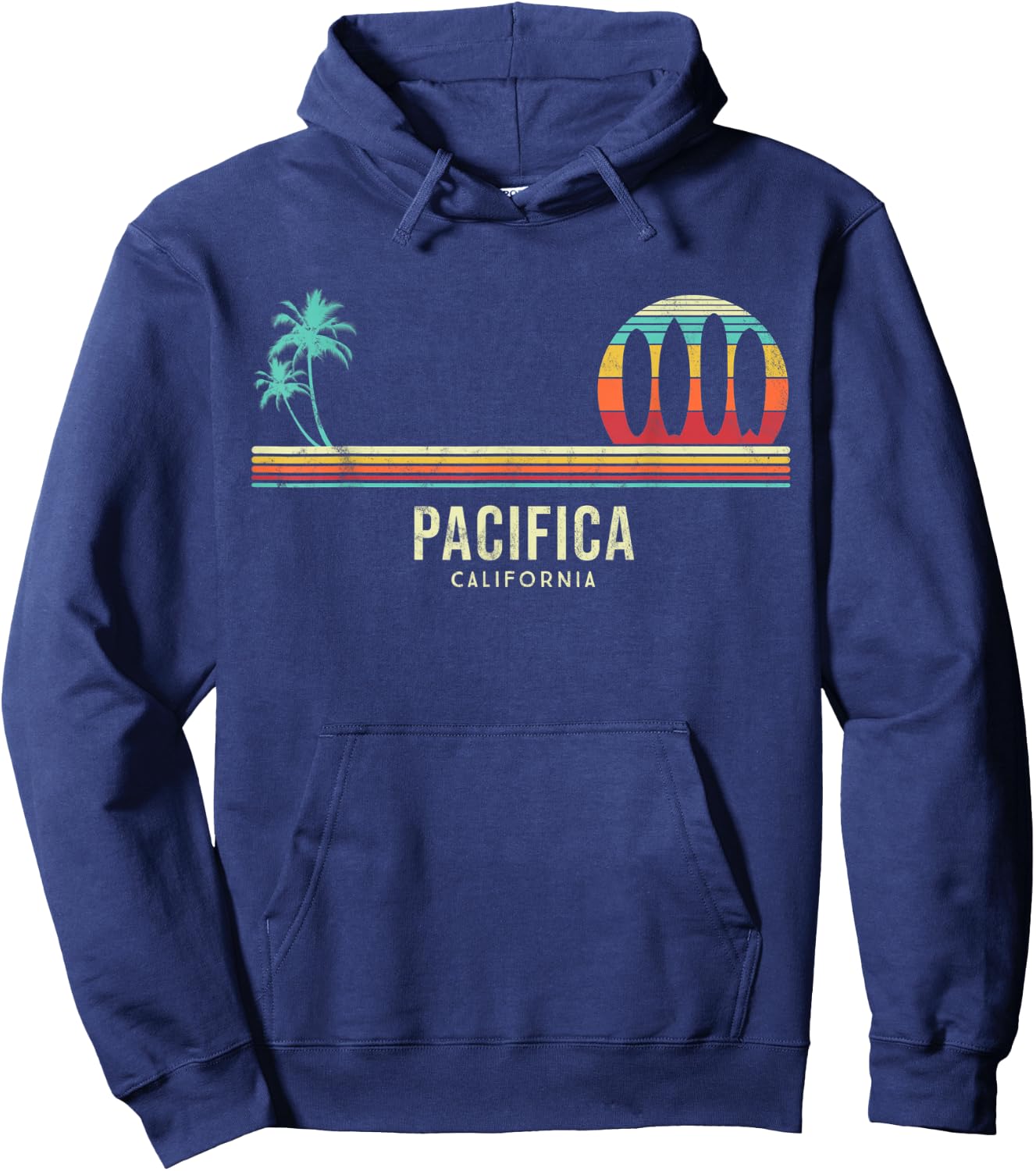 California Surf Pacifica Vintage Surf Board Surfer Hoodie - Hoodie | Navy