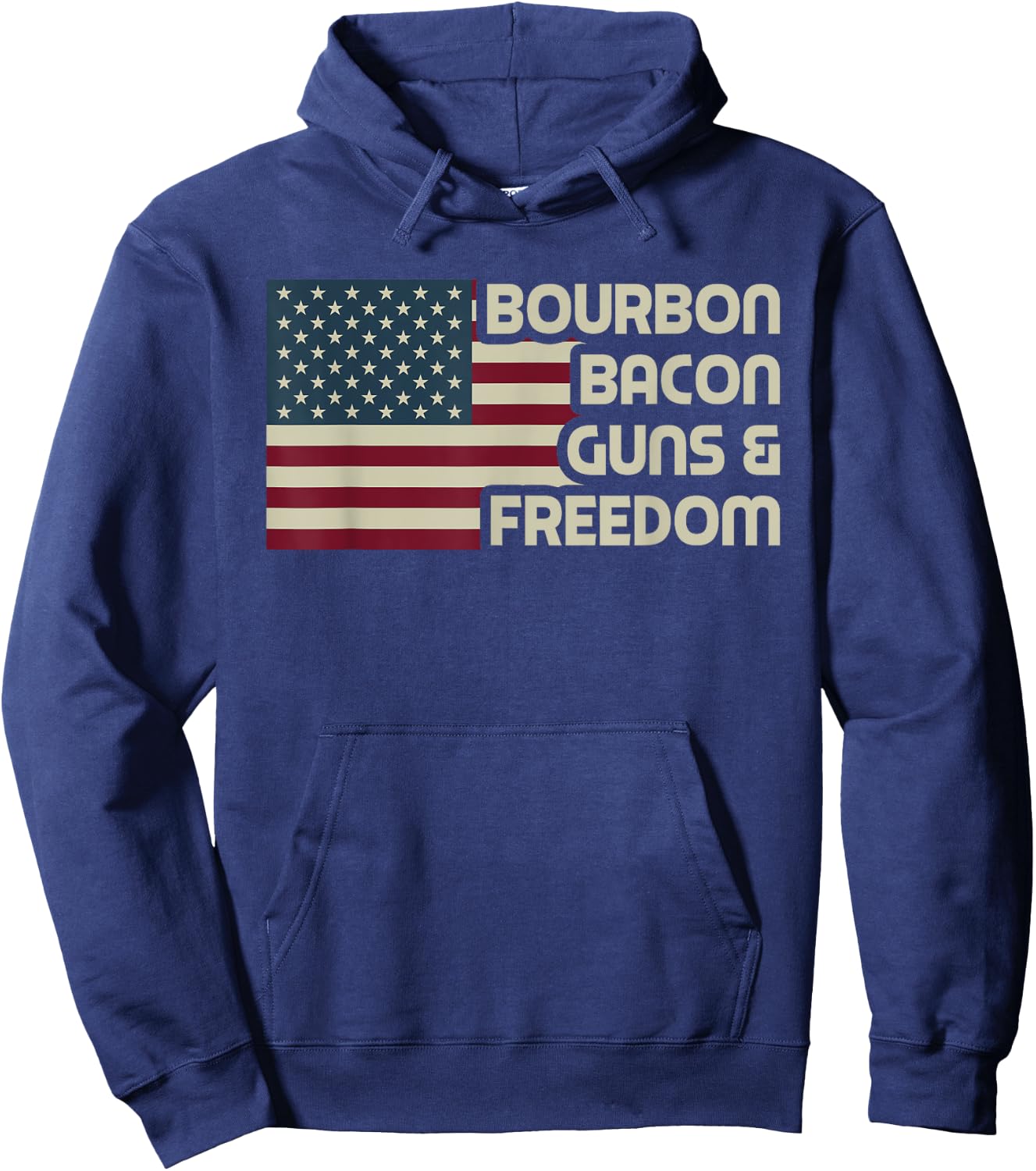 Bourbon Bacon Guns & Freedom USA American Flag Funny Vintage Women Men Hoodie - Hoodie | Navy
