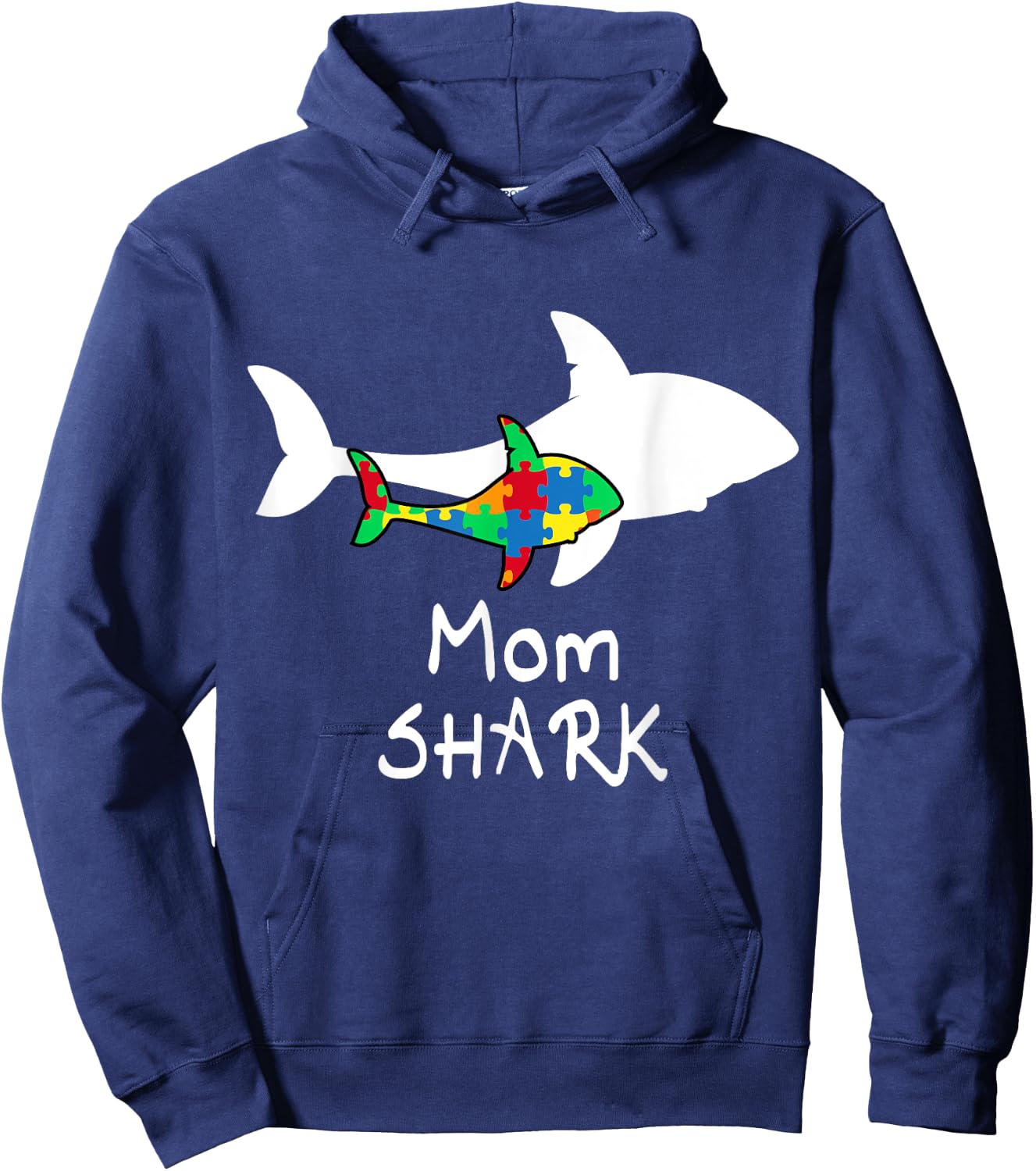 Mom Shark Puzzle Piece Cool Autism Awareness Gift Hoodie - Hoodie | Navy