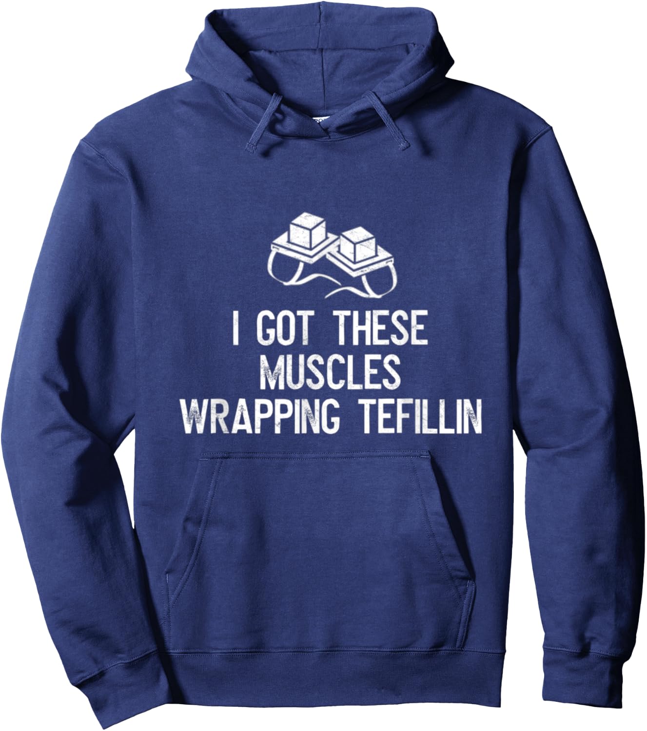 I Got These Muscles Wrapping Tefillin Jewish Bar Mitzvah Gym Hoodie - Hoodie | Navy