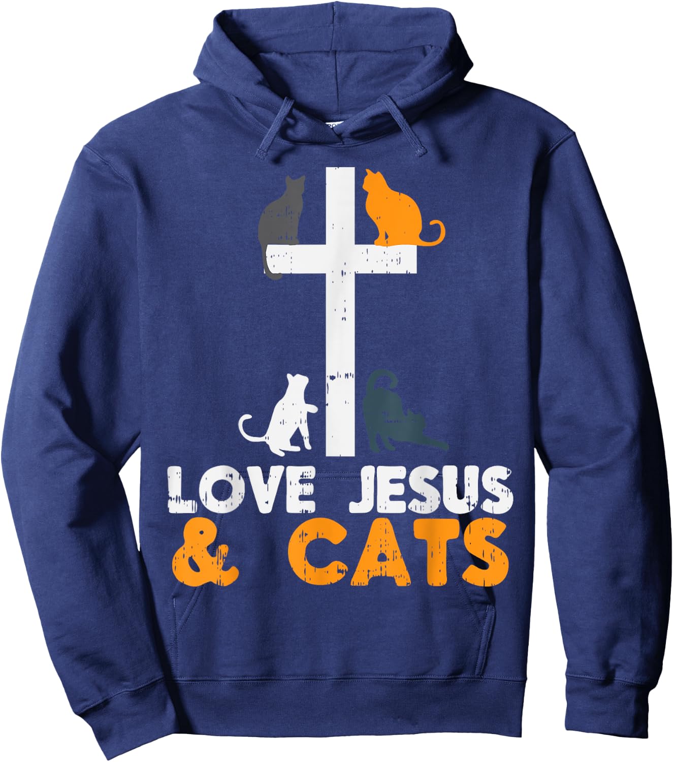 Cross Love Jesus Cats Animal God Christian Pet Lover Gift Hoodie - Hoodie | Navy