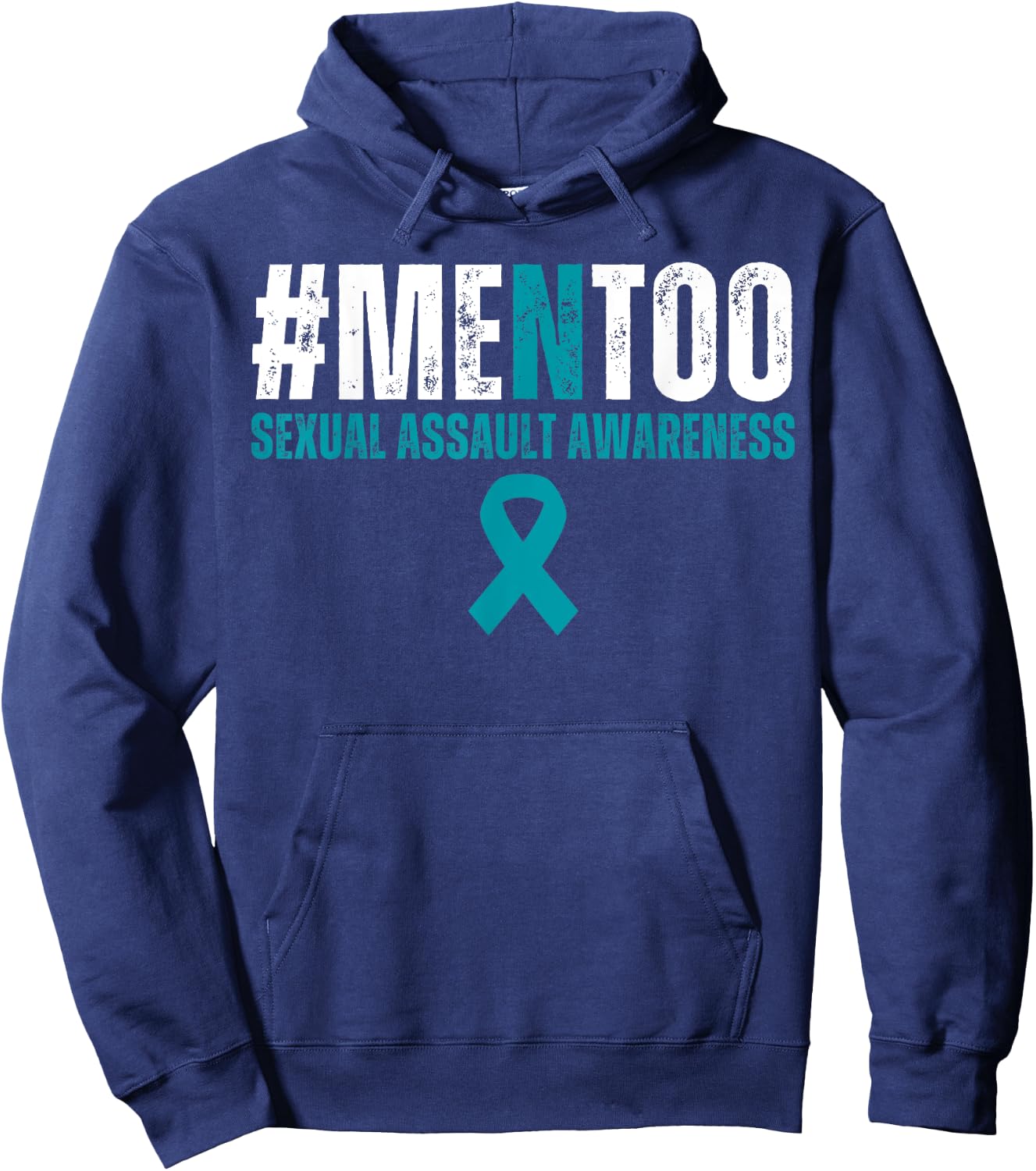 Men Too #MenToo Sexual Assault Awareness Month Teal Ribbon Hoodie - Hoodie | Navy