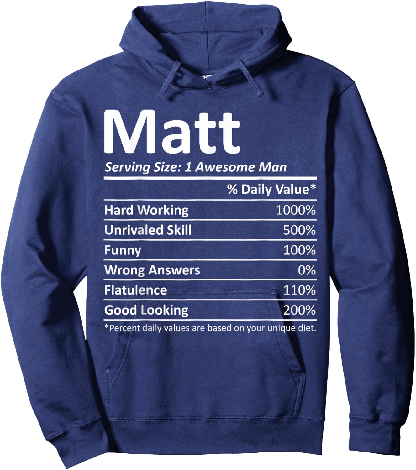 Custom Christmas Father's Day Men Nutrition Facts Matt Nutrition Funny Birthday Personalized Name Gift Hoodie - Hoodie | Navy