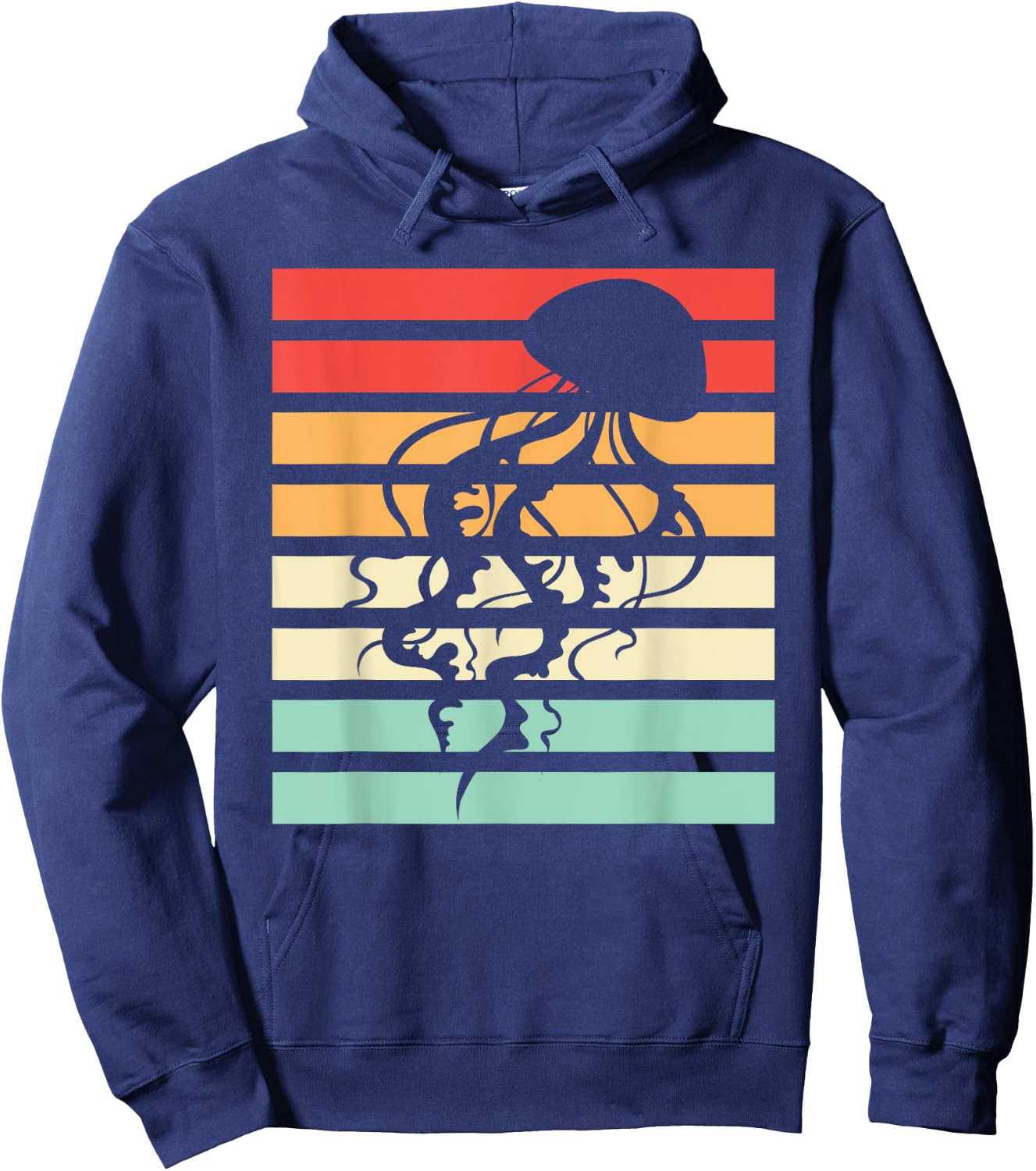Ocean Animal Beautiful Jellyfish -Adults Black Retro Jellyfish Hoodie - Hoodie | Navy