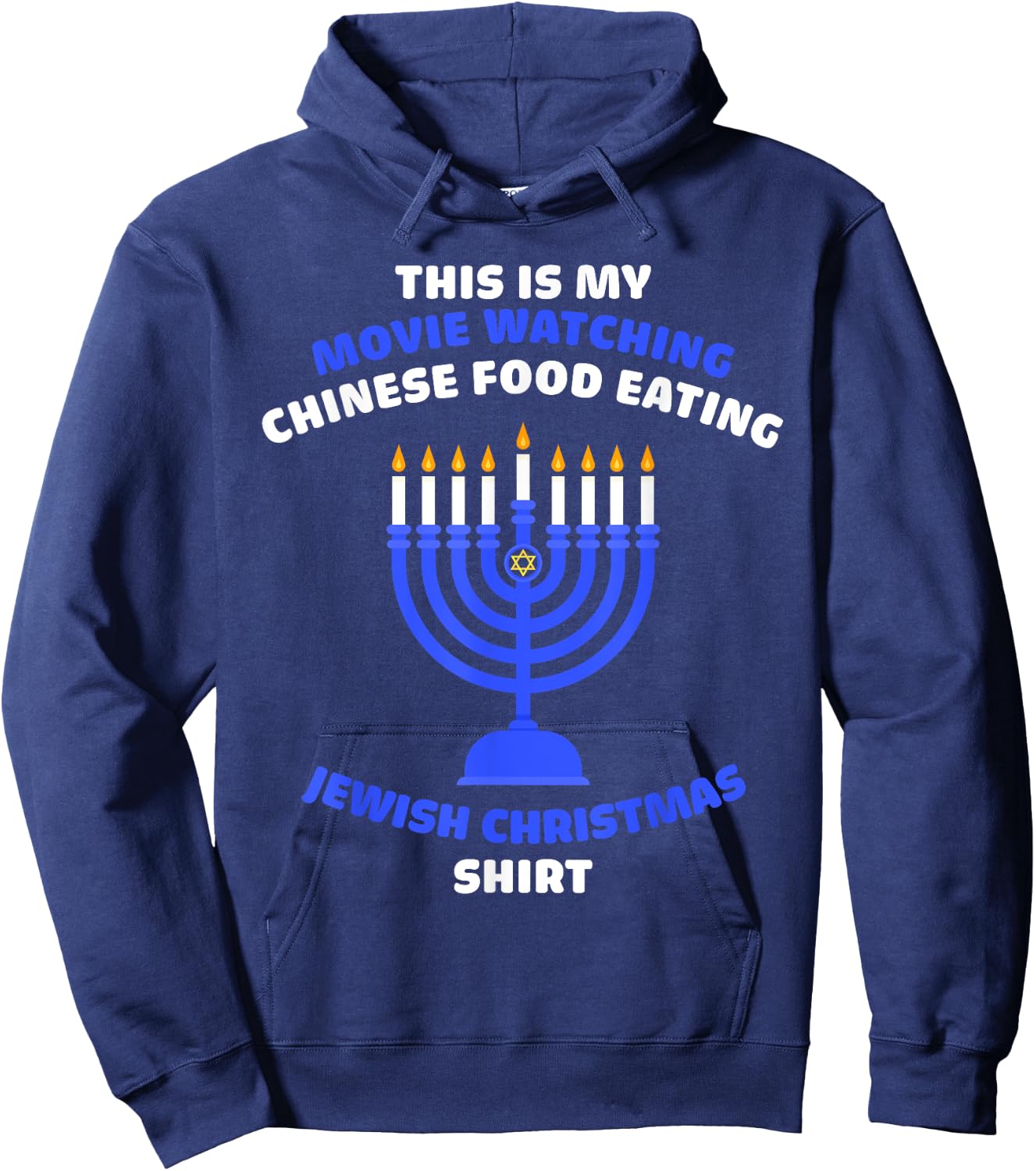 Movie Watching Chinese Food Eating Jewish Christmas Hanukkah Hoodie - Hoodie | Navy