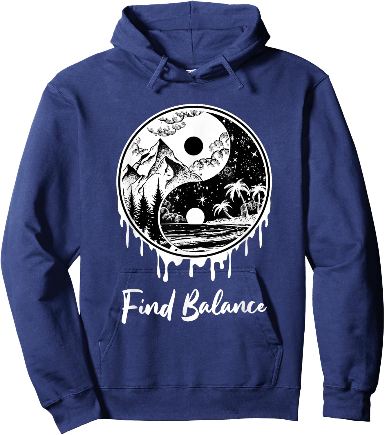Yin Yang Find Balance Symbol Nature Night Day Mountain Beach Men Women Hoodie - Hoodie | Navy