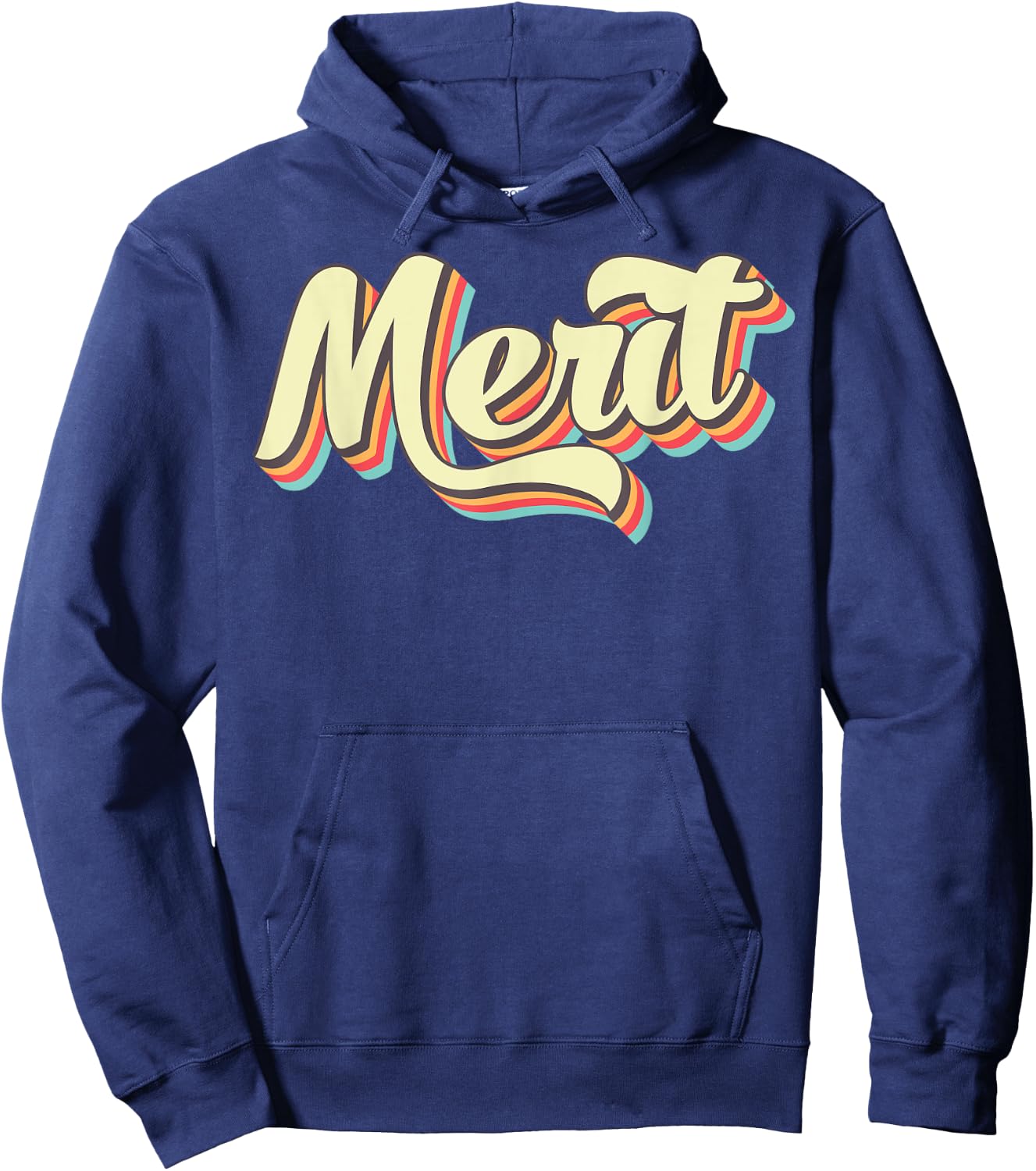 Merit Retro Art Baseball Font Vintage Hoodie - Hoodie | Navy