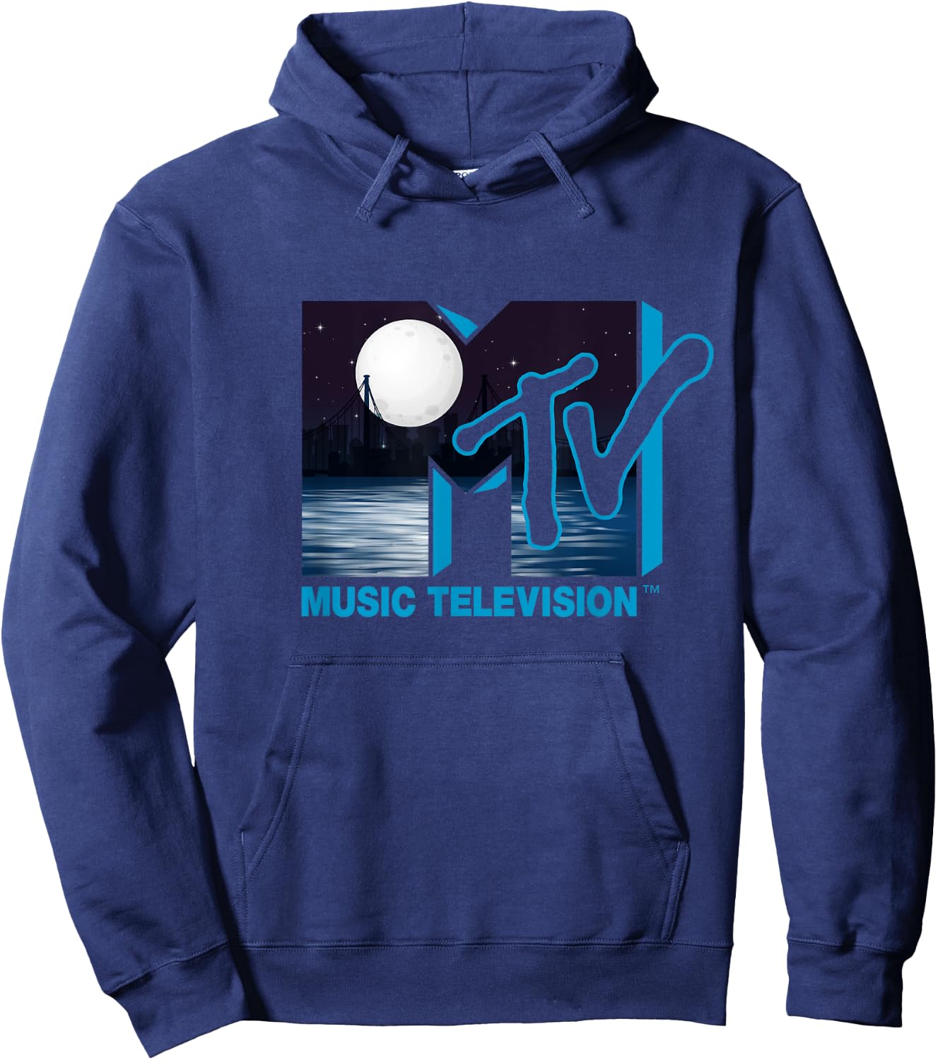 Mademark x MTV - The official original MTV Logo with Full Moon above the City Hoodie - Hoodie | Navy