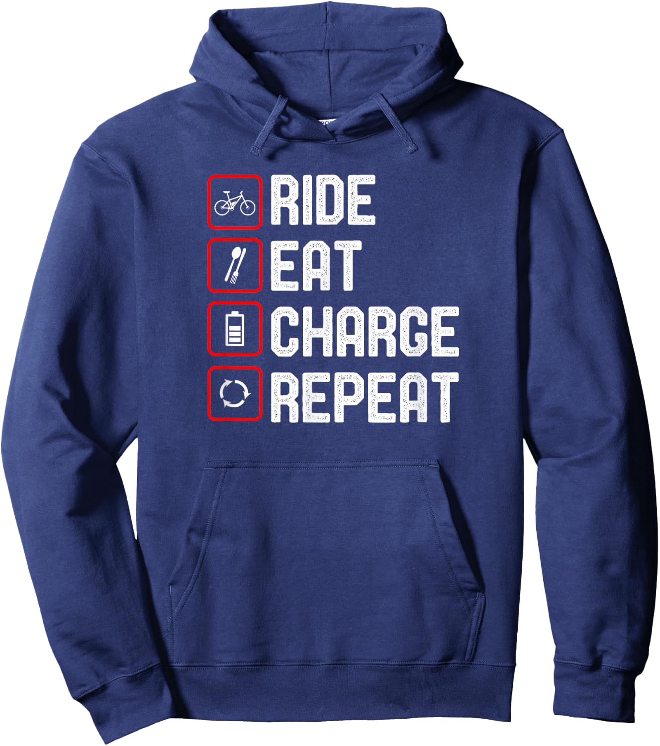 Ride Eat Charge Repeat Funny E-Bike Hoodie - Hoodie | Navy
