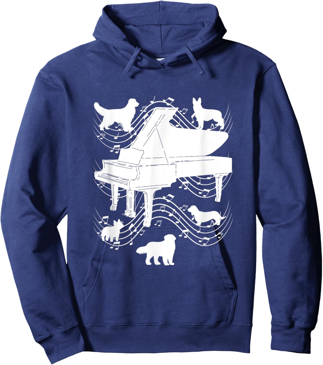 Piano Dog Shirt Musical Notes Musician Pianist Dog Lover Hoodie - Hoodie | Navy
