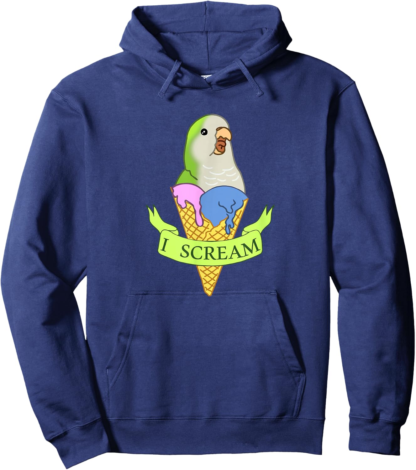 Funny Ice cream Monk Parakeet, I scream Green quaker parrot Women Kids Hoodie - Hoodie | Navy