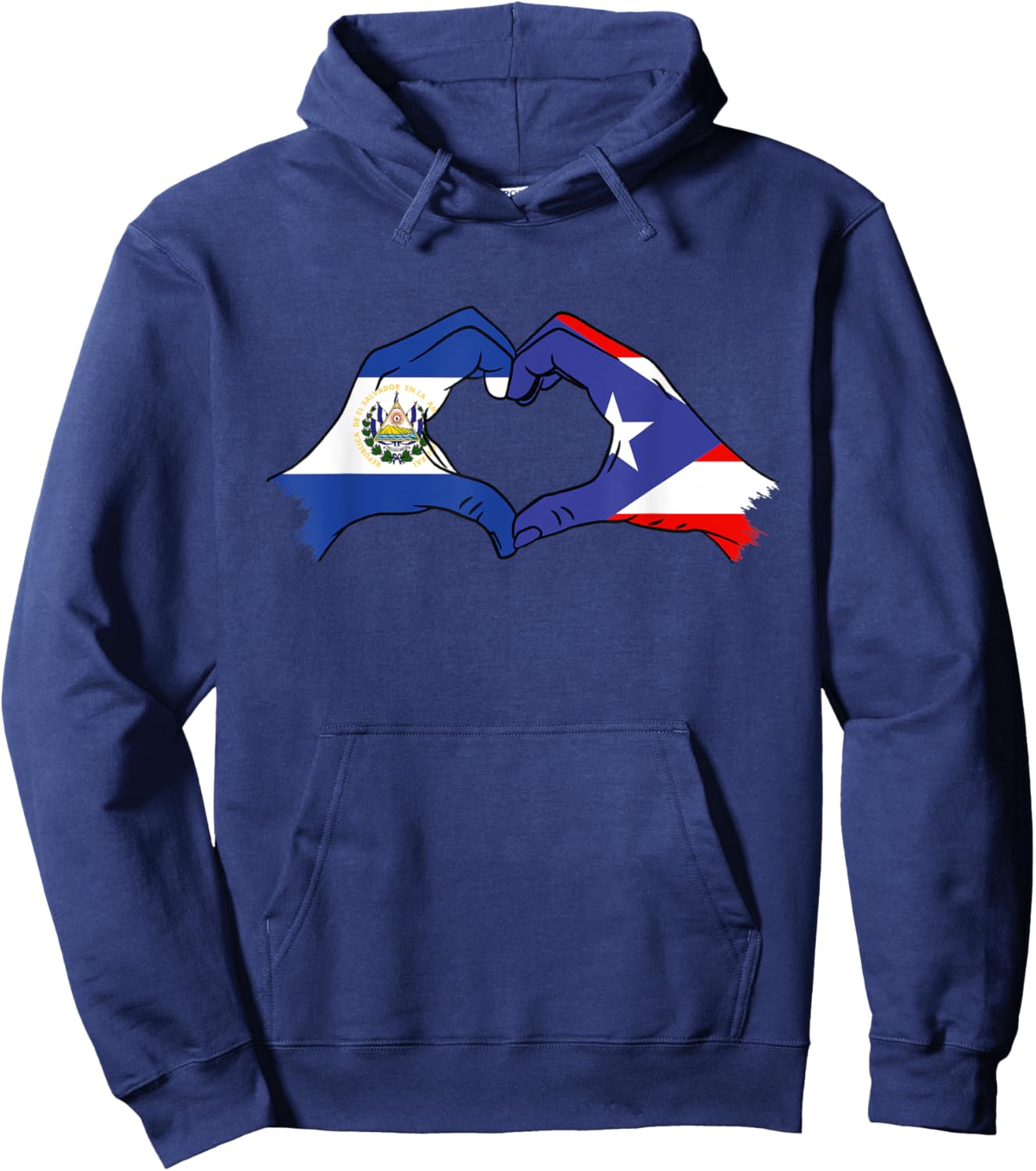 El Salvador Flag Puerto Rico Heart Salvadorian El Salvador Hoodie - Hoodie | Navy