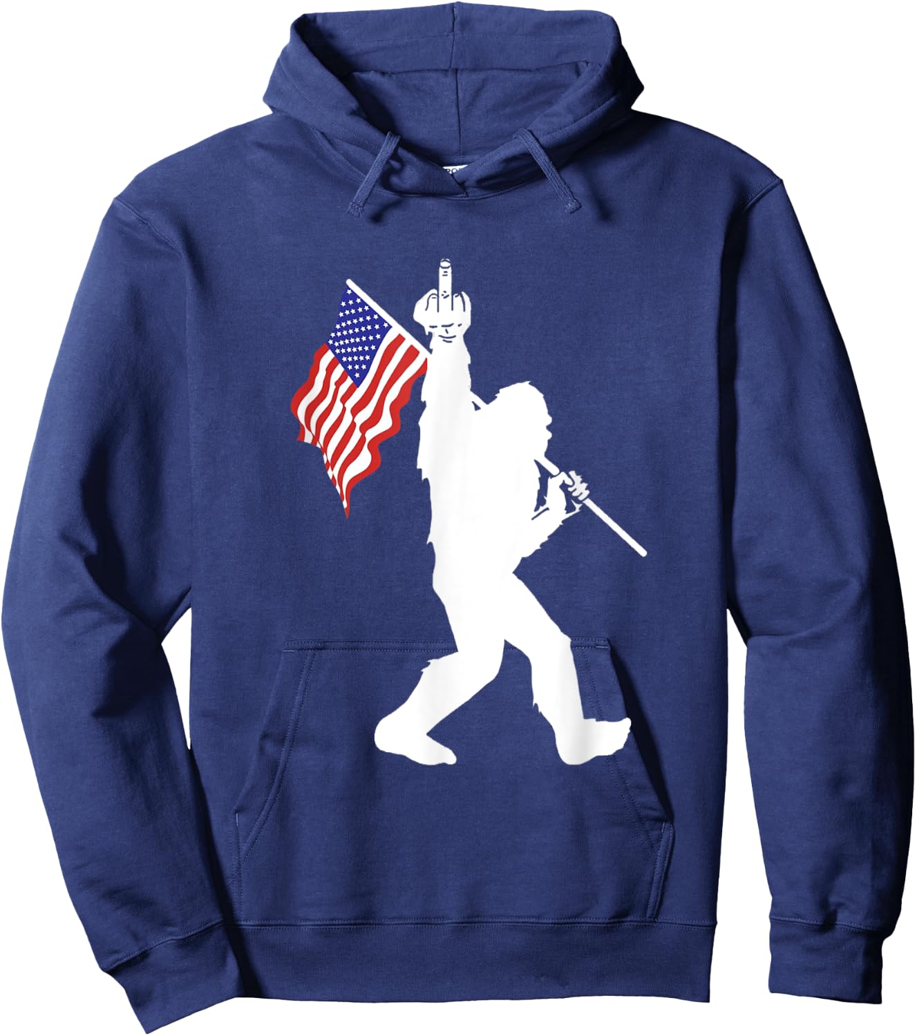 Funny Bigfoot Middle Finger USA Flag Sasquatch Believers Hoodie - Hoodie | Navy