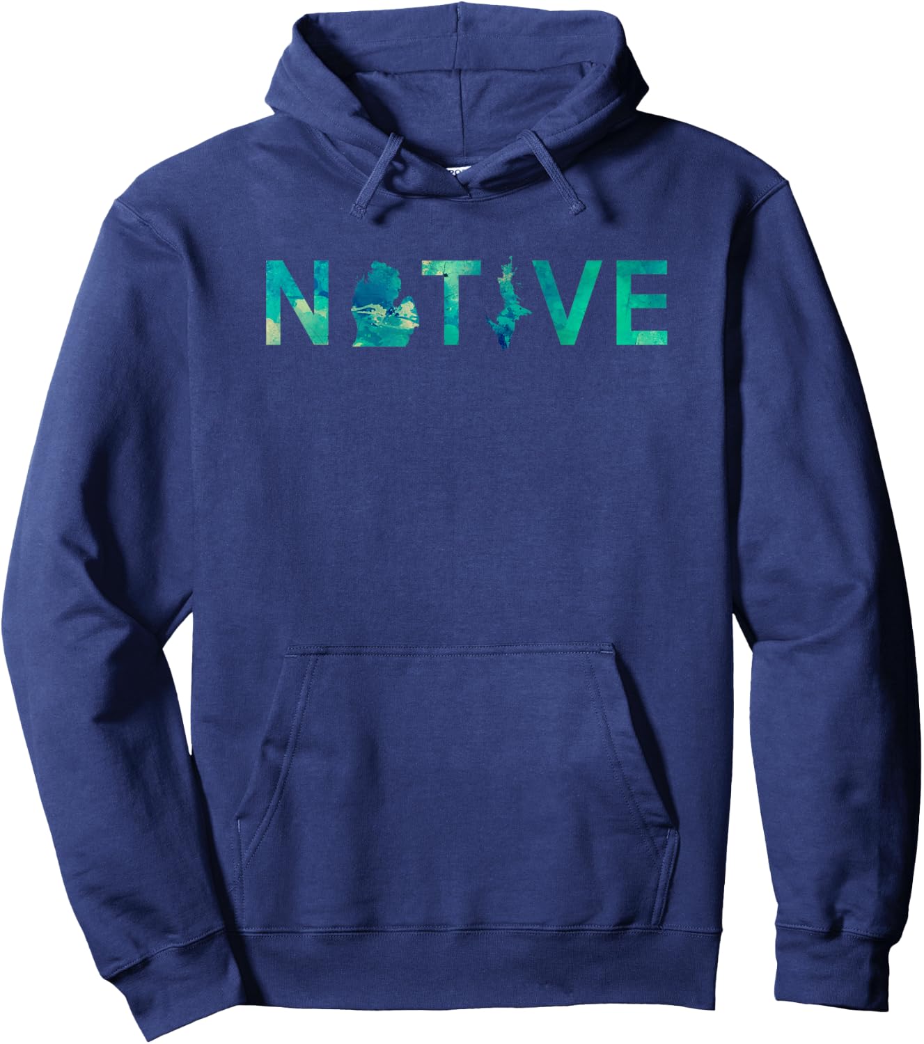 Native Michigander State Map Letter Green Watercolor Art Fan Hoodie - Hoodie | Navy