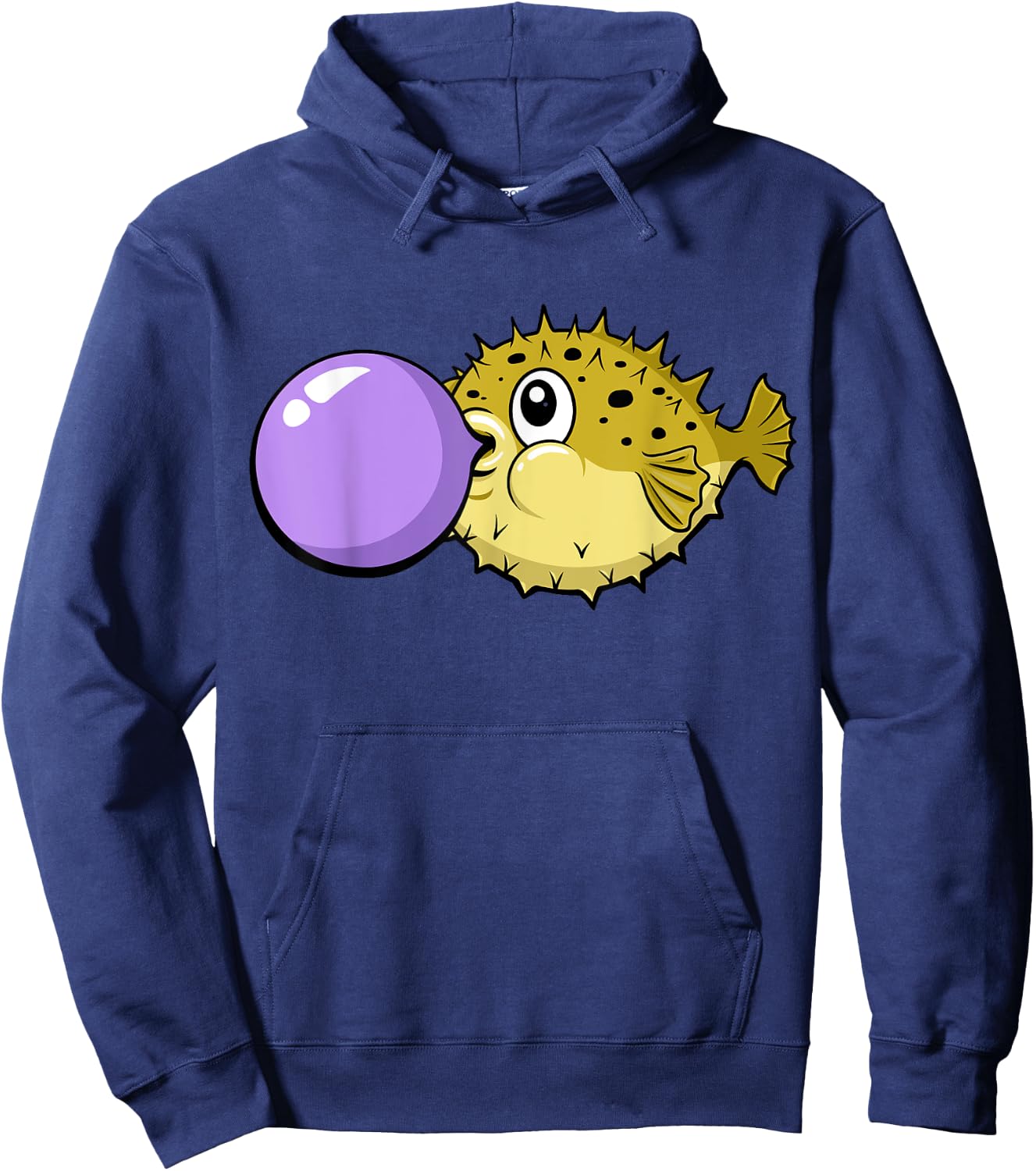 Funny Cute Kawaii Blowfish Pufferfish Gum Bubble Hoodie - Hoodie | Navy