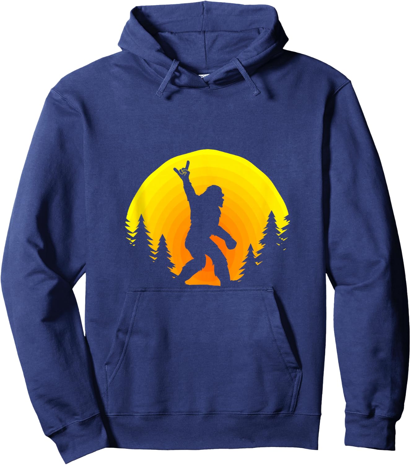 Funny Bigfoot Rock and Roll Sasquatch Believer Sunset Hoodie - Hoodie | Navy