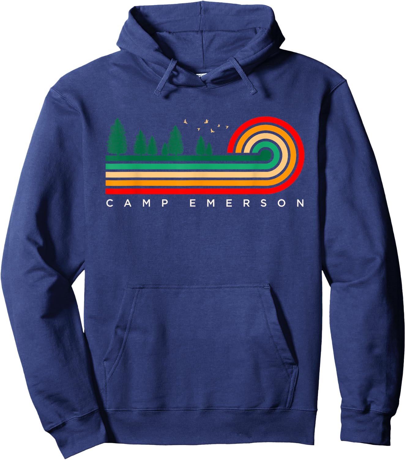 Evergreen Vintage Stripes Camp Emerson, Massachusetts Hoodie - Hoodie | Navy