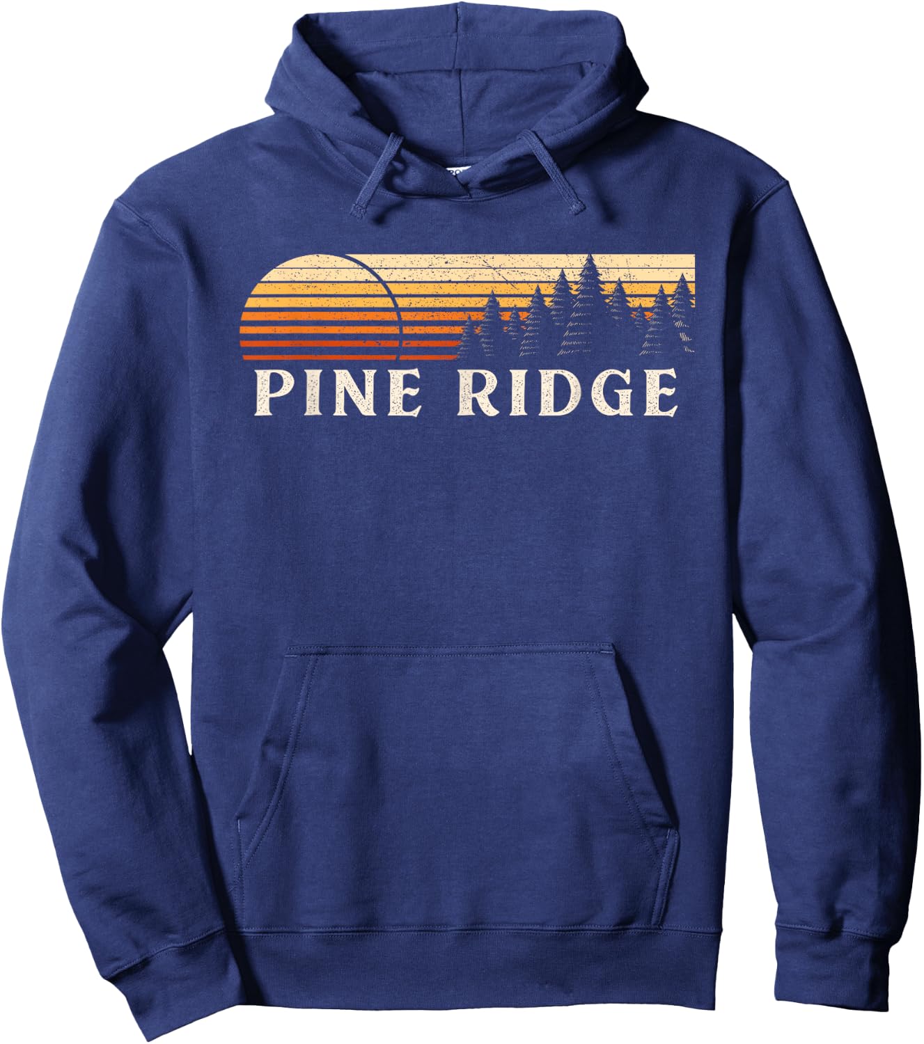 Pine Ridge, ID Vintage Evergreen Sunset Eighties Retro Hoodie - Hoodie | Navy