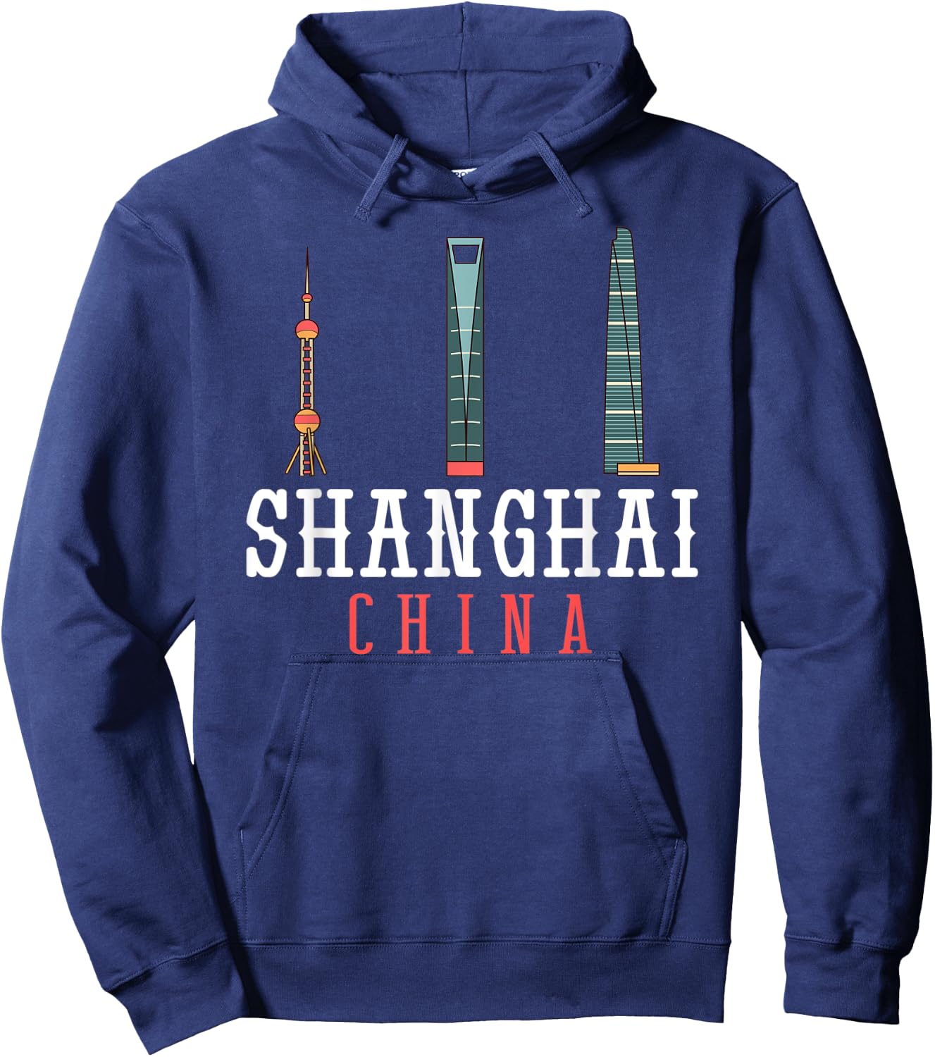 Shanghai China City Skyline Map Hoodie - Hoodie | Navy