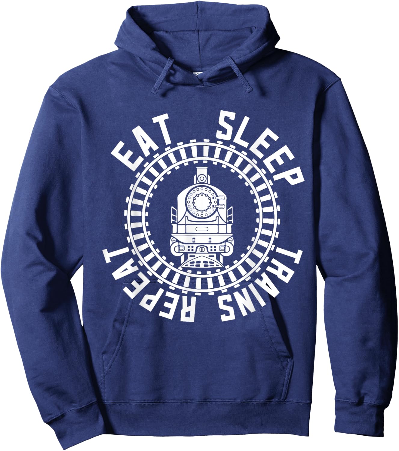 Train Rail Fan Kids Model Railroad Eat Sleep Trains Repeat Hoodie - Hoodie | Navy