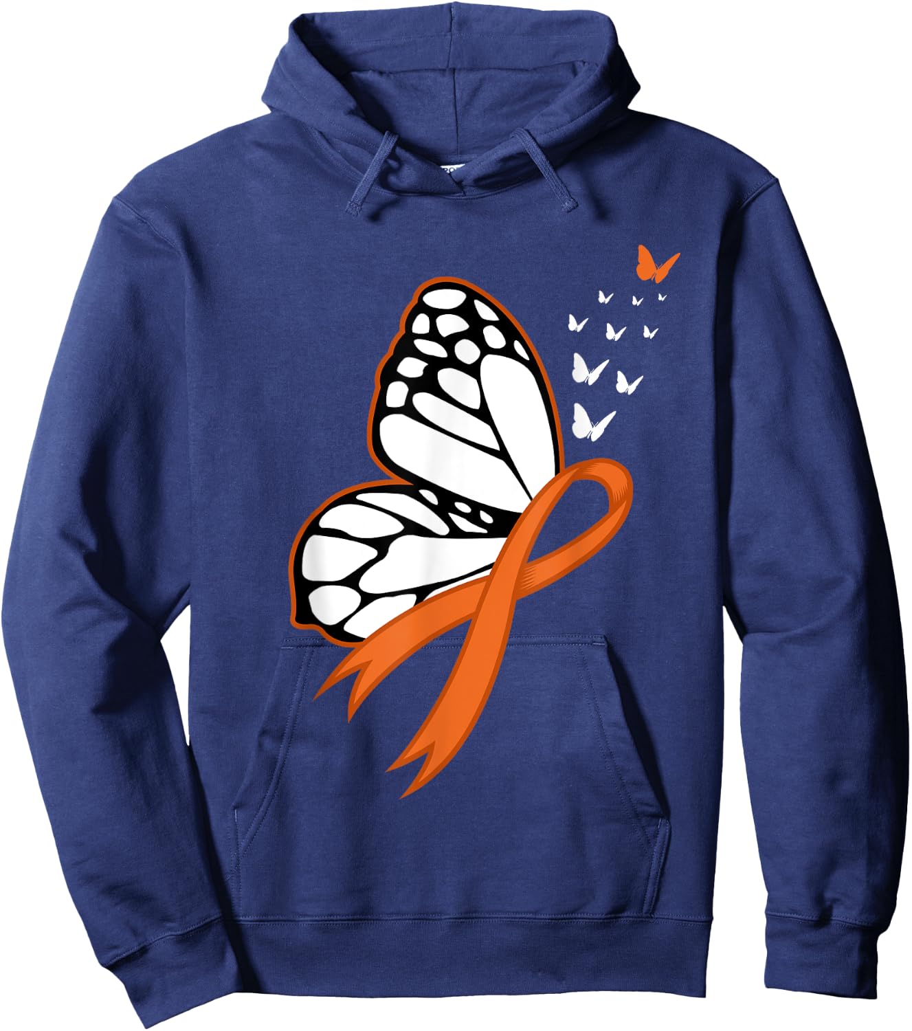 Leukemia Awareness Month Butterfly Cancer Gift - Adult, Black, Small, Short Sleeve, Classic Fit Hoodie - Hoodie | Navy
