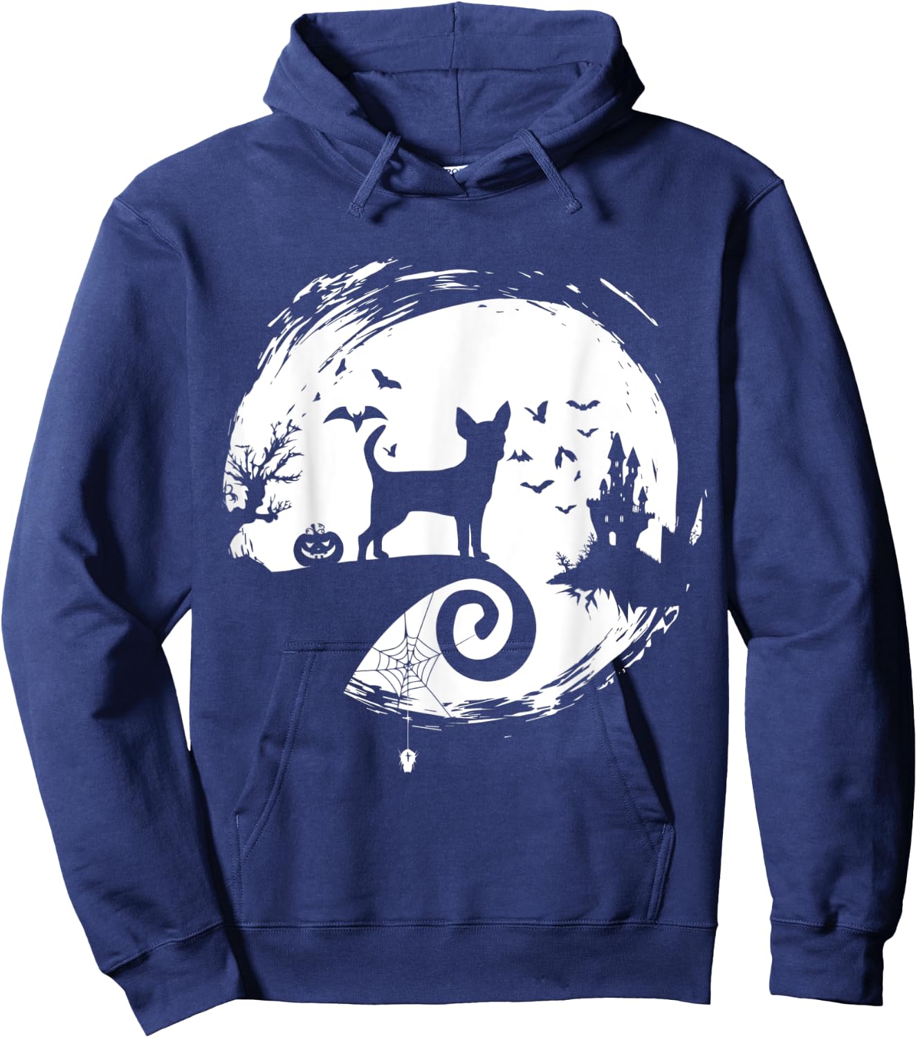 Chihuahua Halloween Costume Moon Silhouette Creepy Hoodie - Hoodie | Navy
