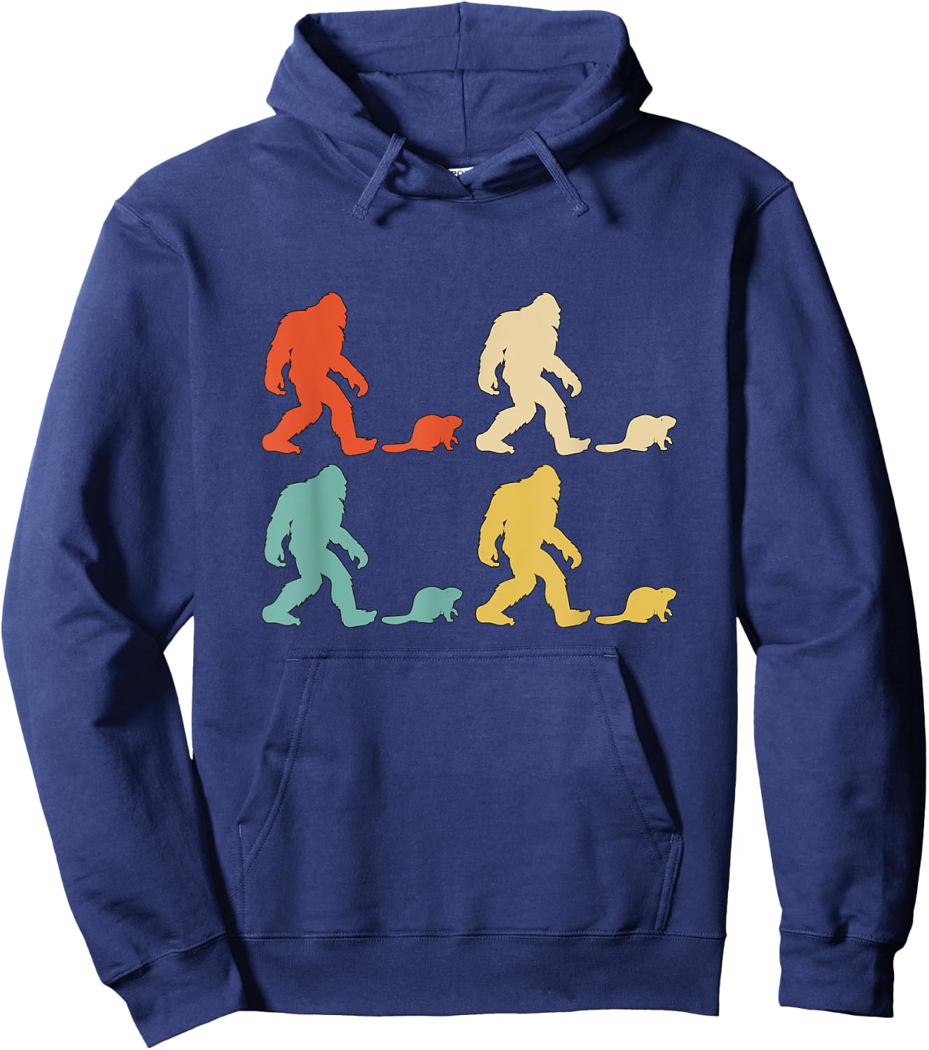Retro Colors Bigfoot Beaver Gift Sasquatch Beaver Hoodie - Hoodie | Navy