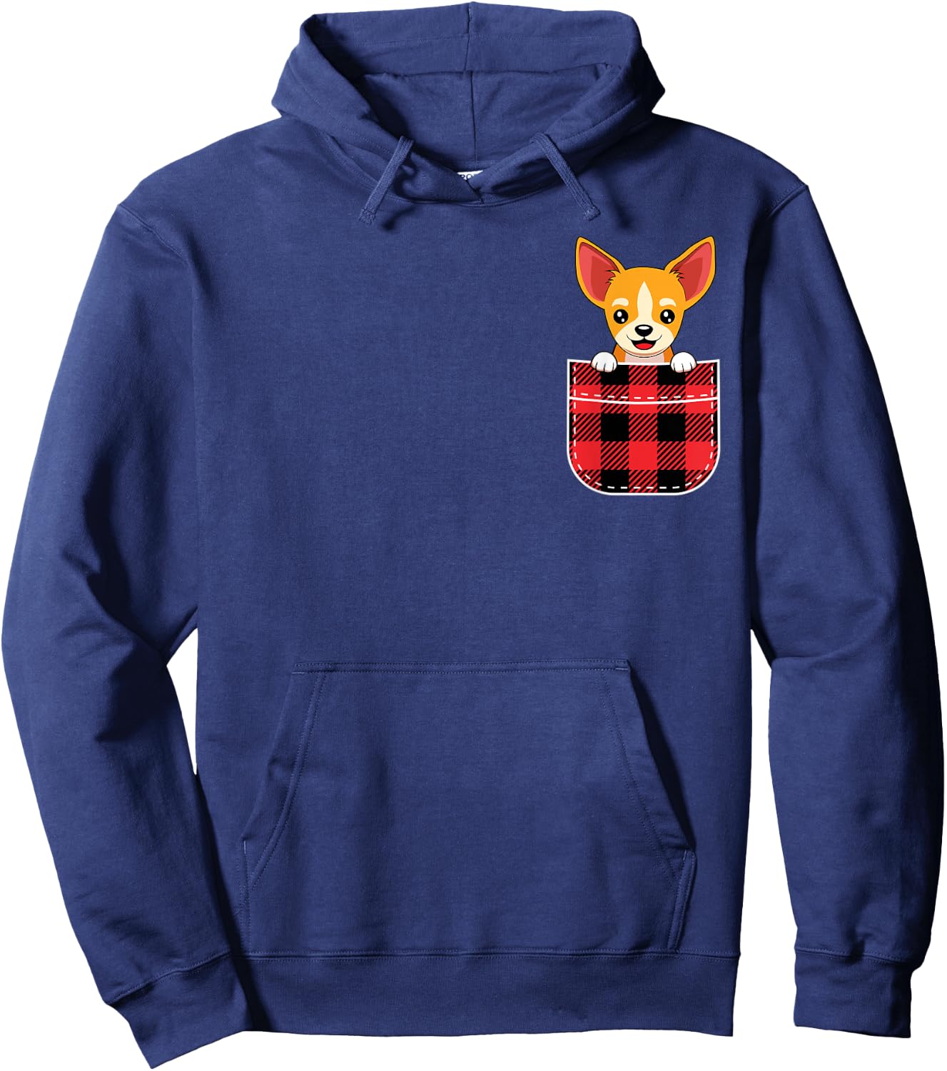 Cute Chihuahua Dog In Buffalo Plaid Pocket Christmas Gift Hoodie - Hoodie | Navy