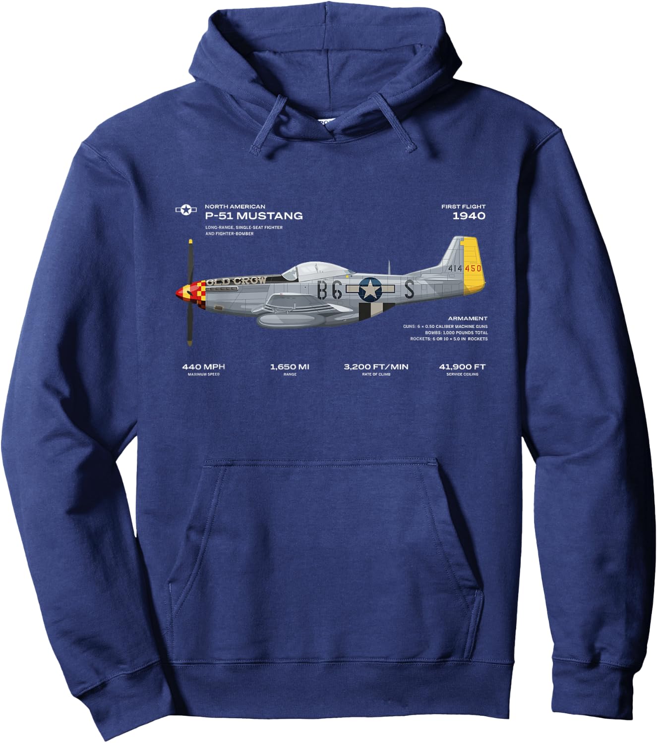 P-51 Mustang WWII Aeroplane Historical Warbird Fighter Hoodie - Hoodie | Navy