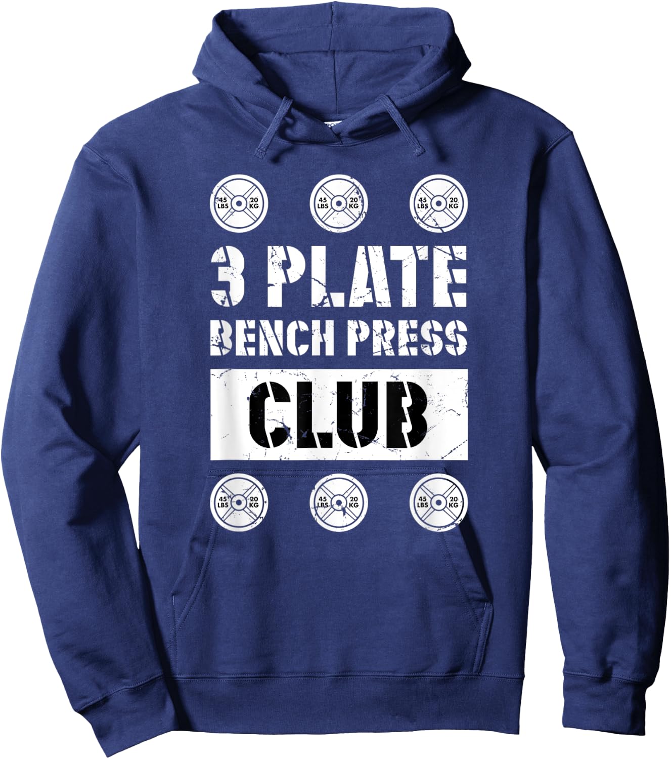 3 Plate Bench Press Club Powerlifting Weightlifting Strength Hoodie - Hoodie | Navy