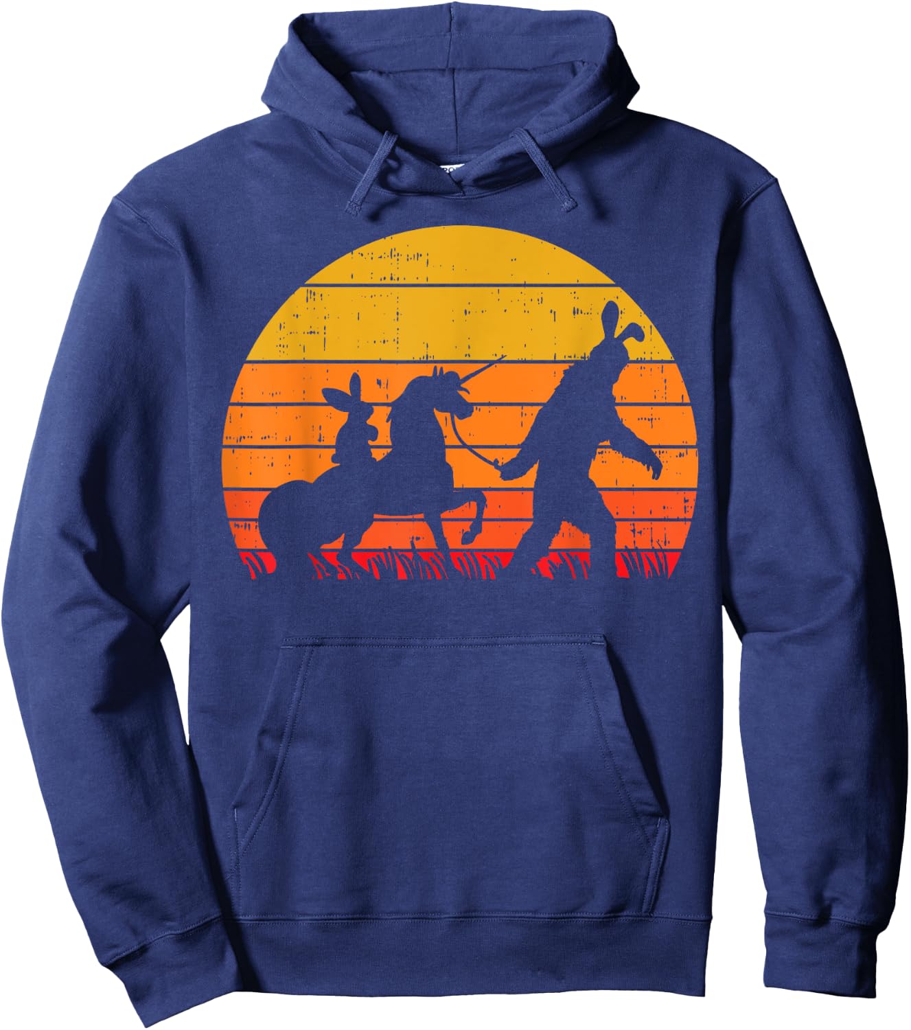 Bigfoot Unicorn Easter Bunny Retro Sunset Funny Beileve Gift Hoodie - Hoodie | Navy