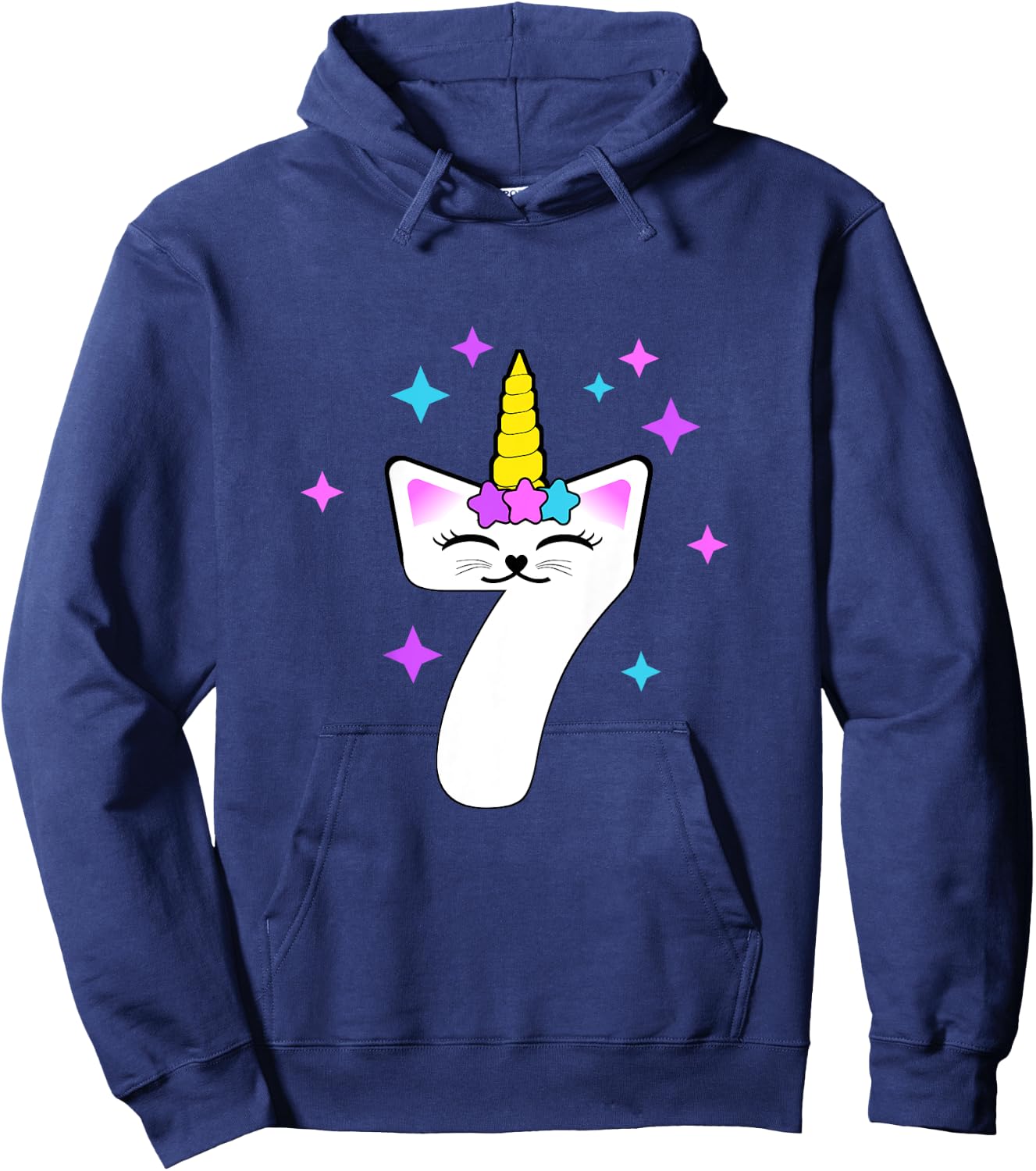 7 Year Old Cat Unicorn Caticorn 7th Birthday Party Girls Hoodie - Hoodie | Navy