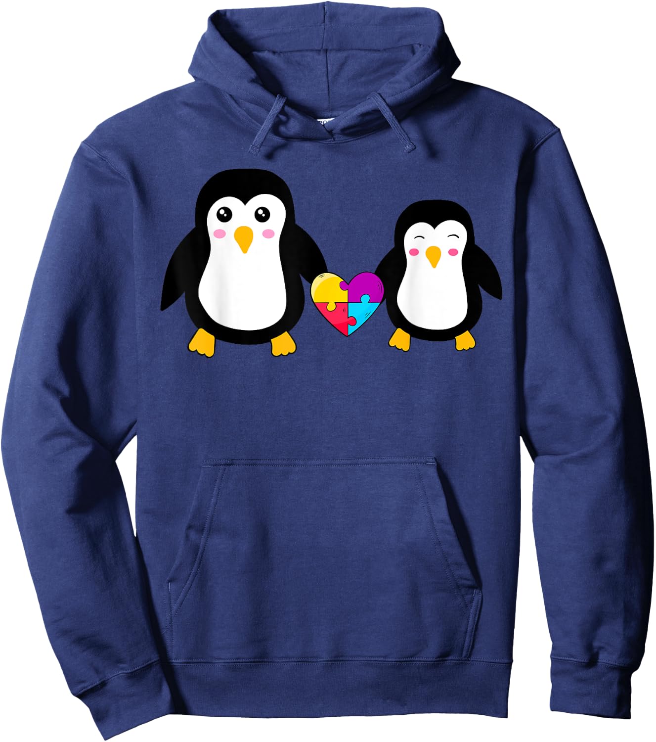 Autism Awareness Cute Penguin Heart Puzzles Hoodie - Hoodie | Navy