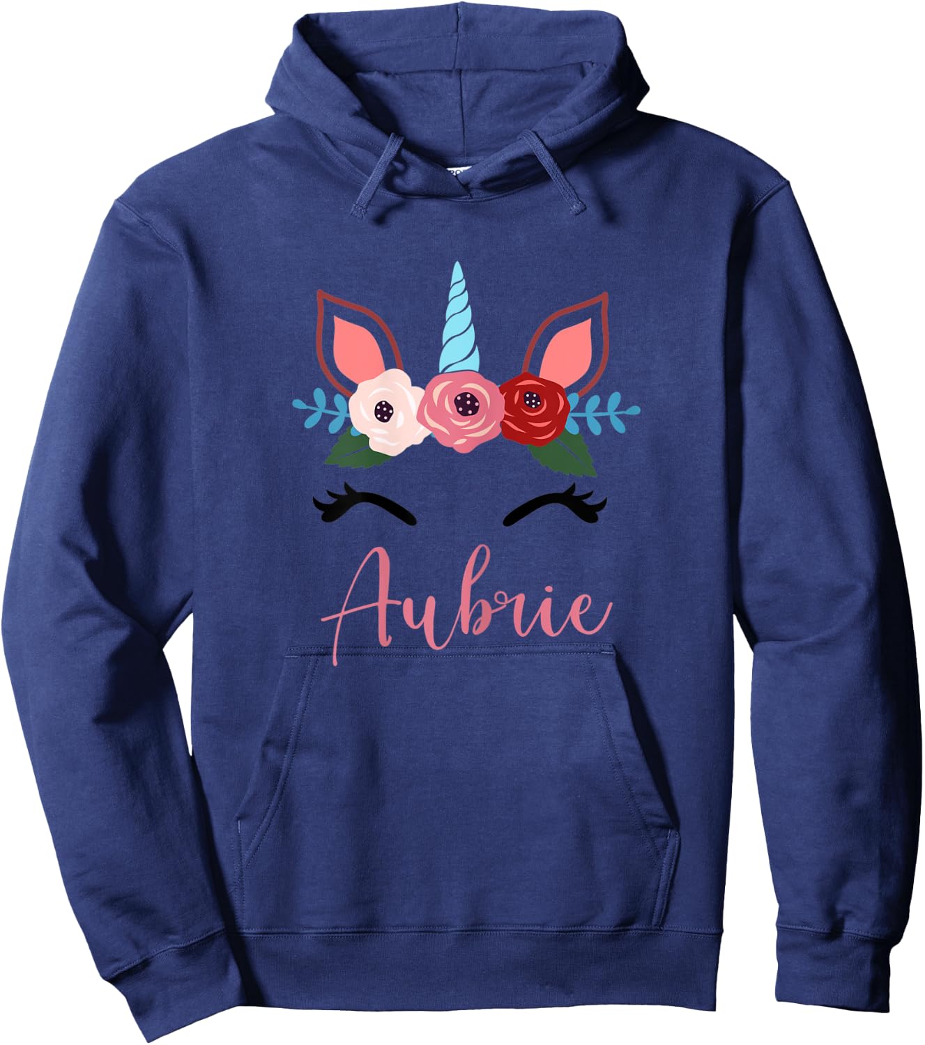 Cute Aubrie Magical Floral Unicorn For Girls Hoodie - Hoodie | Navy