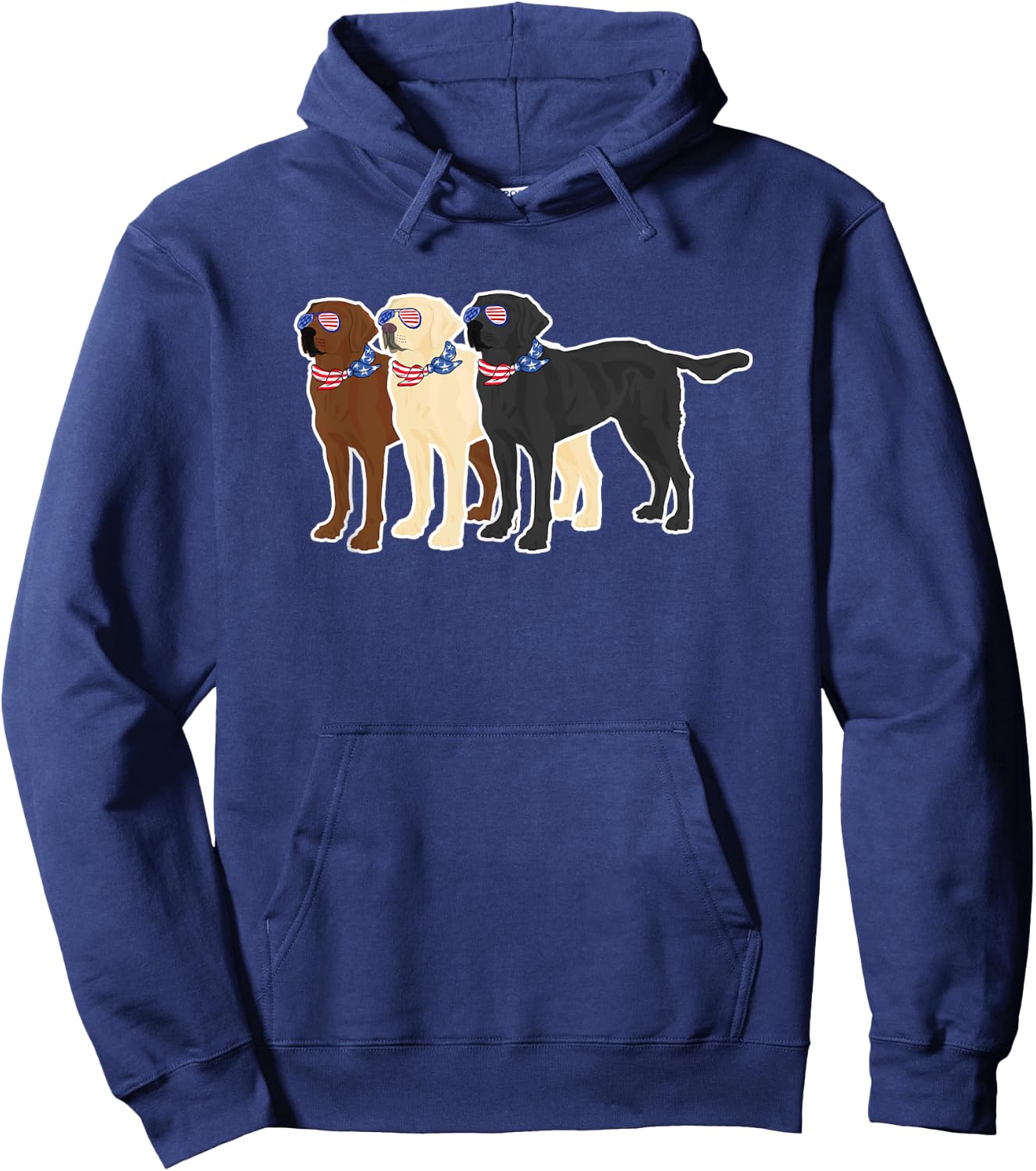 3 Labrador Retrievers Wearing USA Glasses Brown Black Yellow Hoodie - Hoodie | Navy