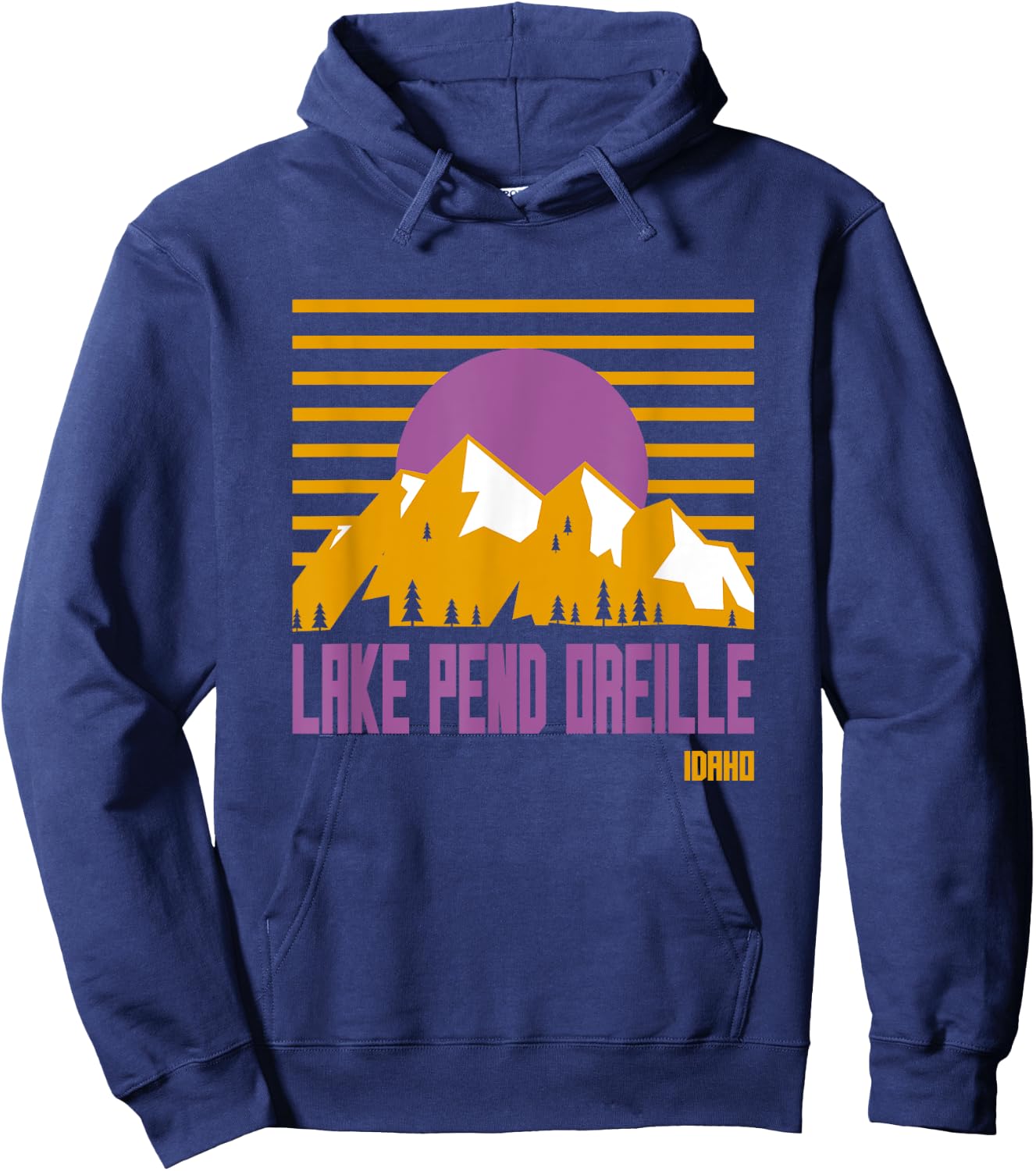 Lake Pend Oreille Vintage Mountains Hiking Camp Idaho Retro Hoodie - Hoodie | Navy