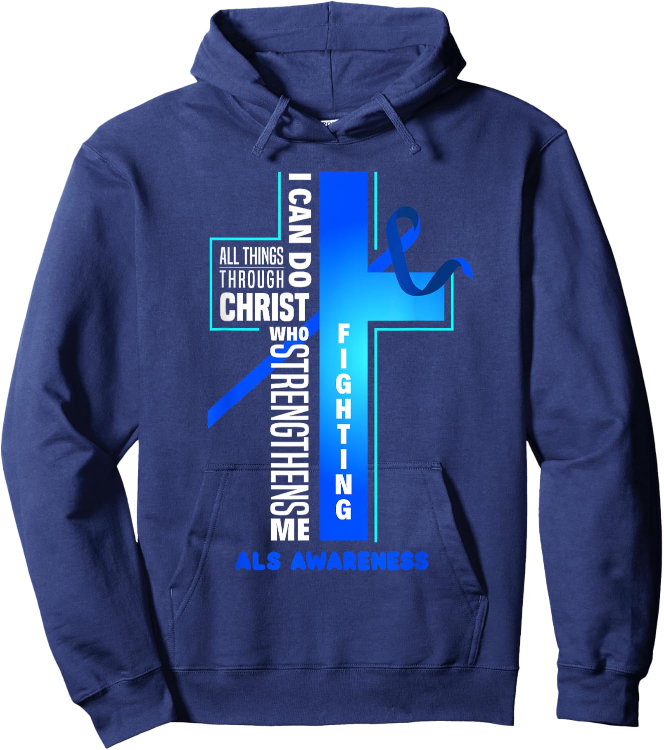 Faith God Jesus Christ ALS Warrior ALS Fighter ALS Awareness Hoodie - Hoodie | Navy