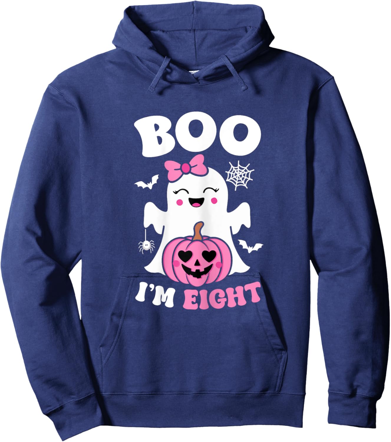 Ghost Boo I'm Eight Year 8th Birthday Girls Halloween Groovy Hoodie - Hoodie | Navy