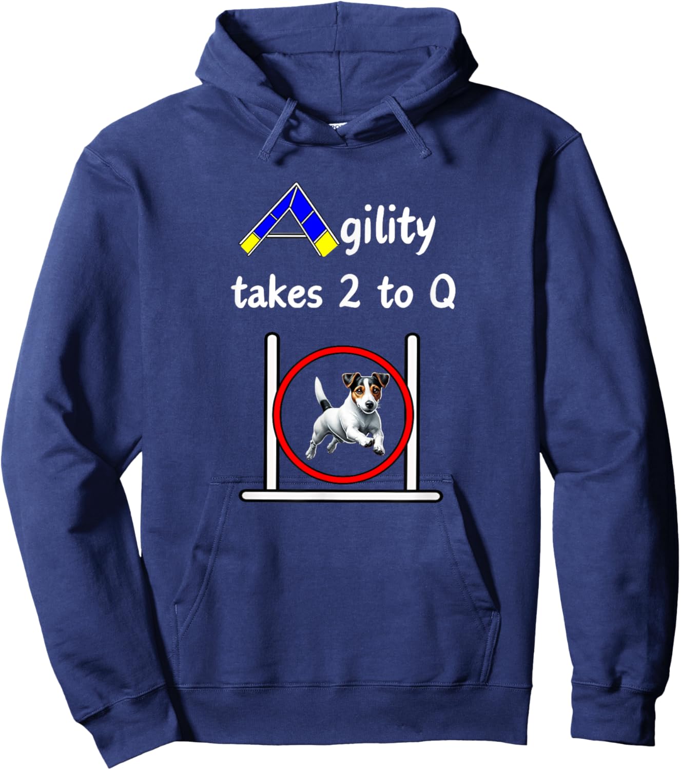 Dog Agility Shirt - takes 2 to Q with a cute Jack Russell Hoodie - Hoodie | Navy