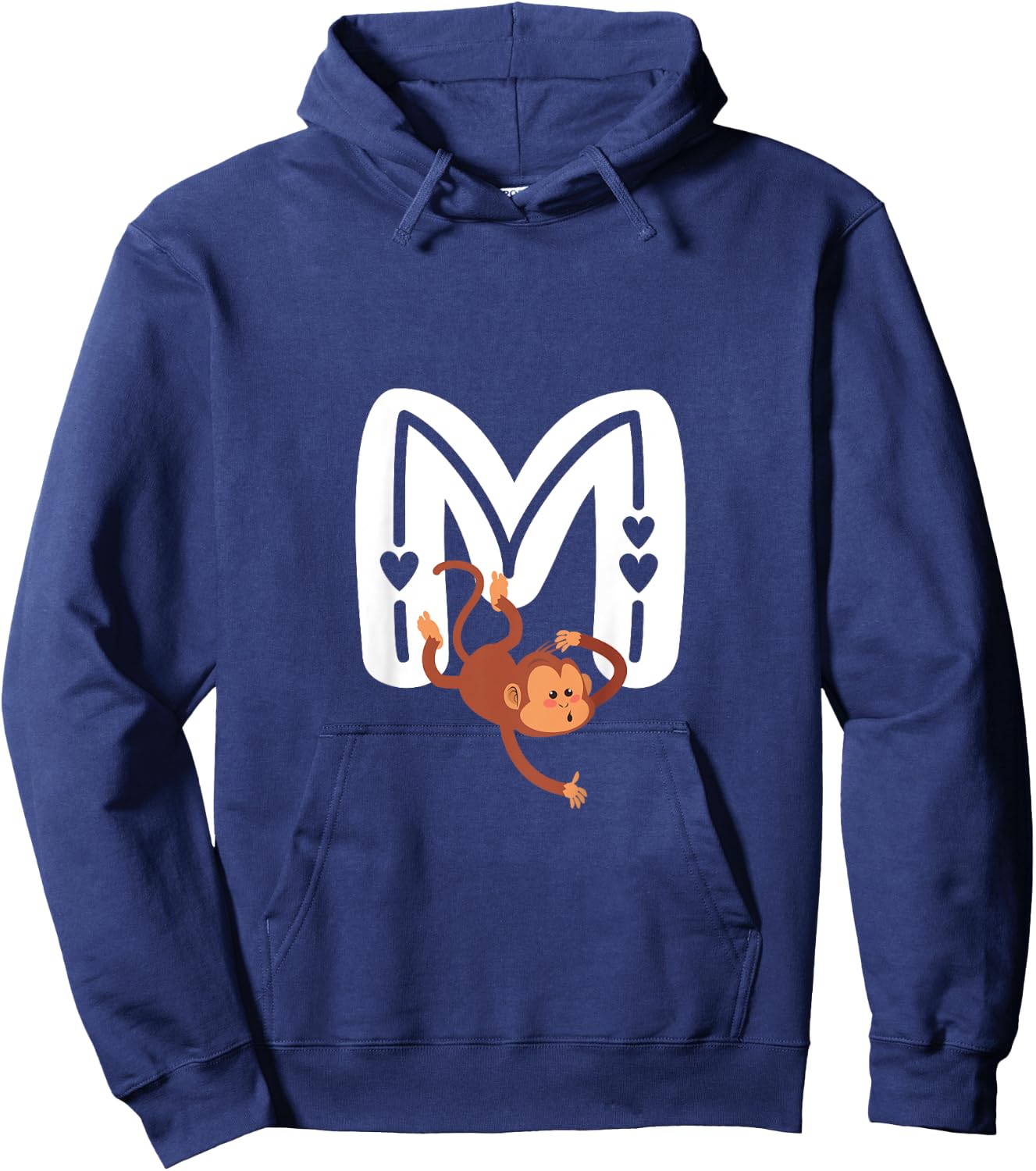Cute Monkey Letter M Initial Alphabet Monogram Boys Girls Hoodie - Hoodie | Navy