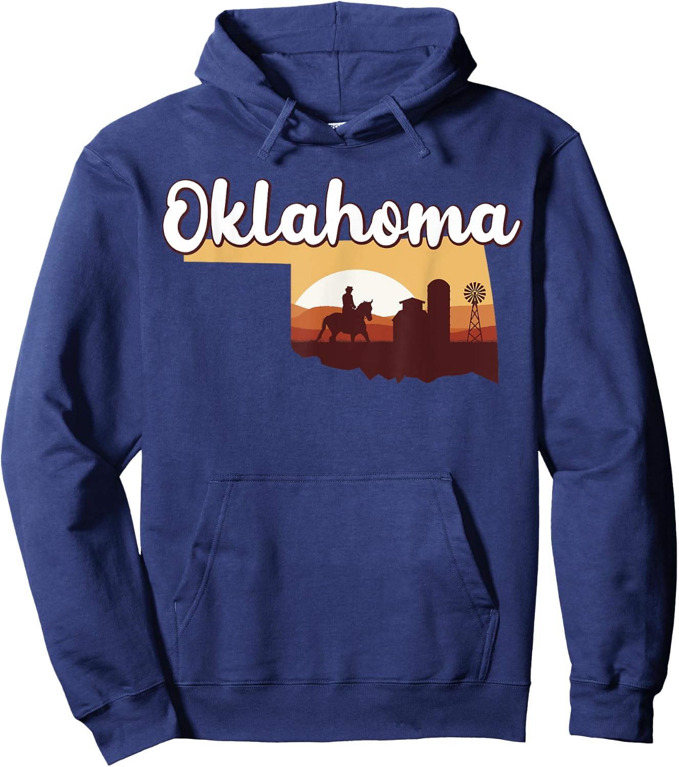 Oklahoma Map Horse Riding Cowboy Barn Windmill Souvenir Hoodie - Hoodie | Navy