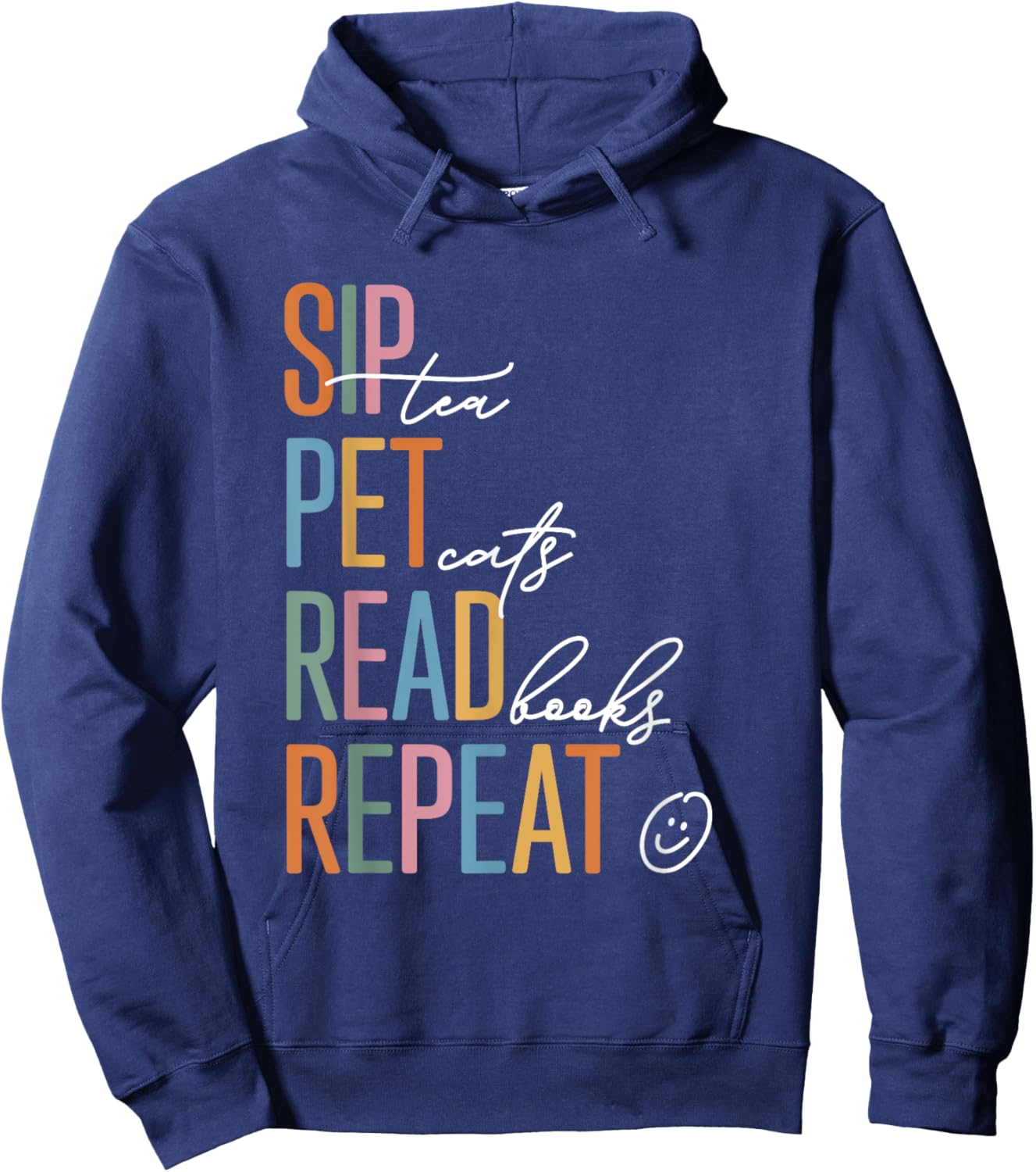 Sip Tea Pet Cats Read Books Repeat Retro Hoodie - Hoodie | Navy