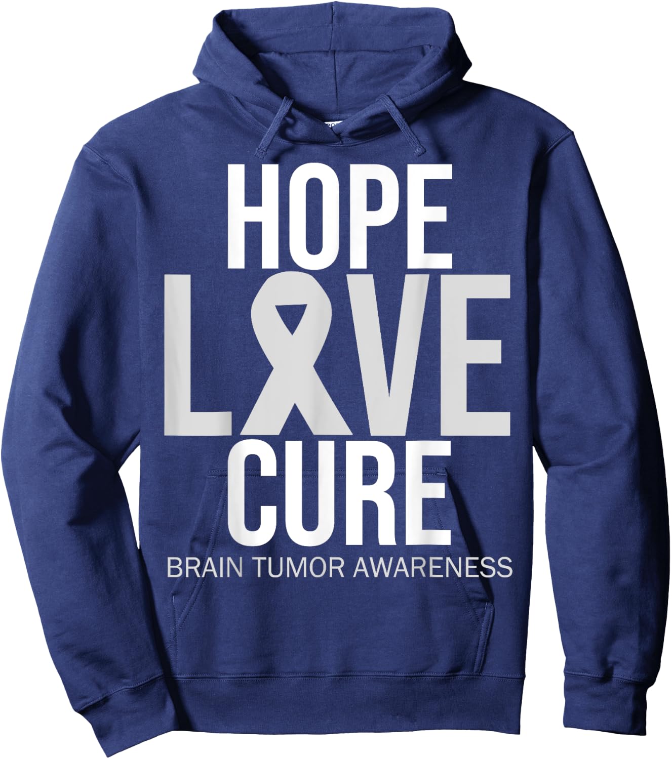 Brain Tumor Awareness Hope Love Cure Fighter Grey Ribbon Hoodie - Hoodie | Navy