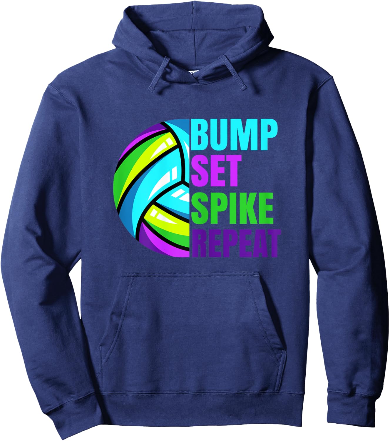 Girls Volleyball Bump Set Spike Repeat Blue Purple Teen Hoodie - Hoodie | Navy